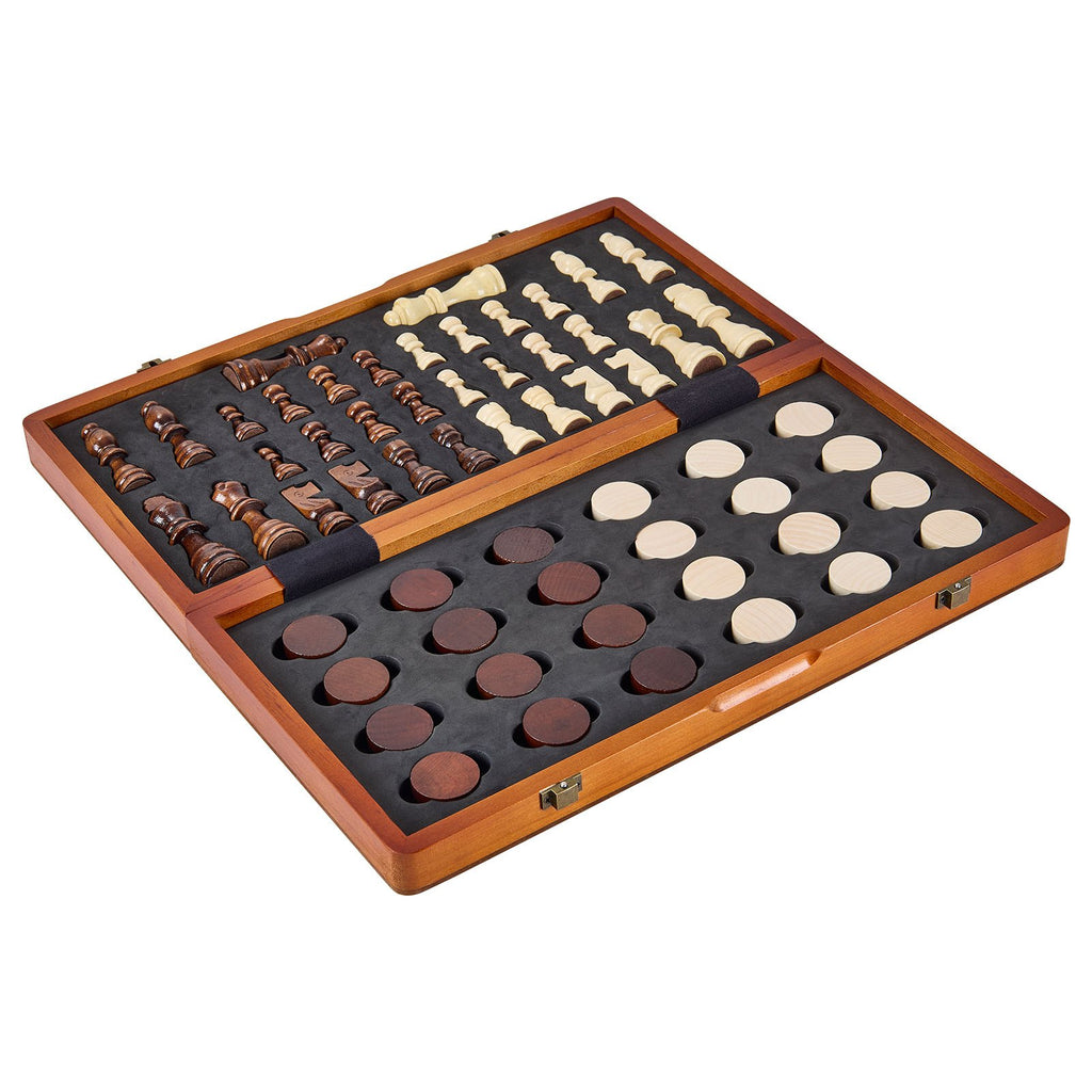 Magnetinis medinis šachmatų ir šaškių rinkinys VEVOR SSC-15F, 38 cm