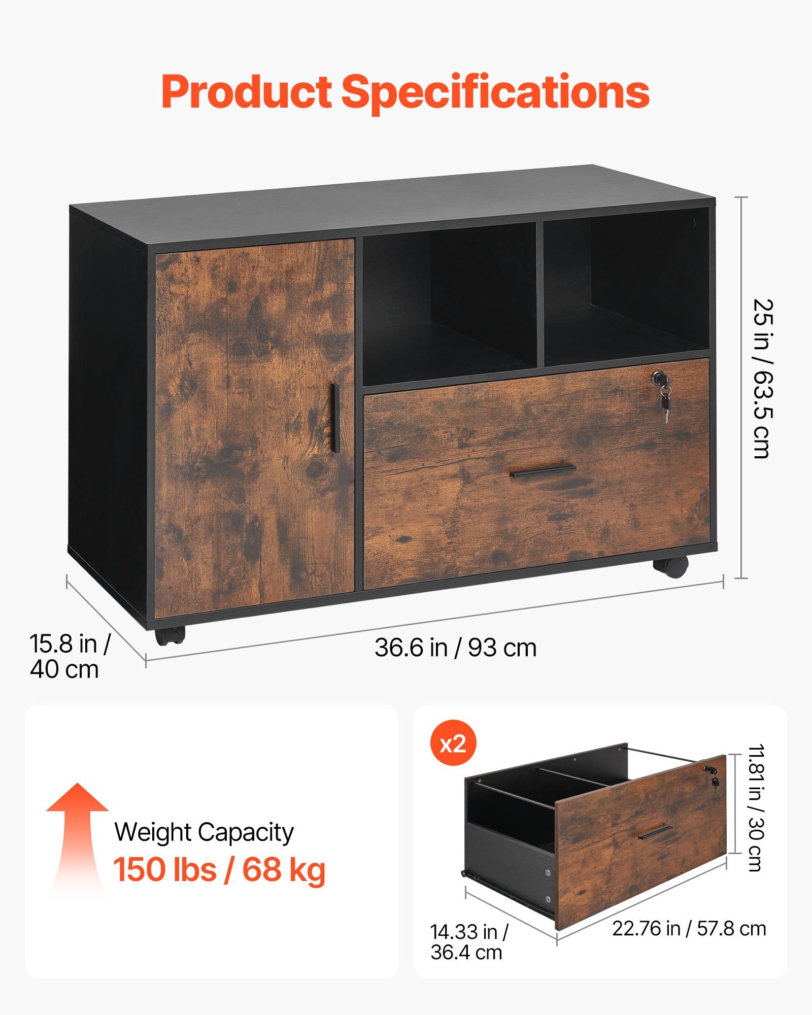 Medinė dokumentų spintelė VEVOR KLHW-03, 68 kg apkrova