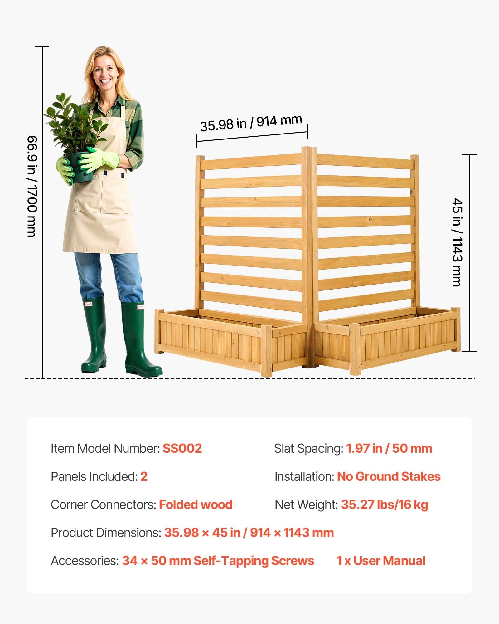 Medinė kiemo pertvara VEVOR SS002, 914 x 1143 mm