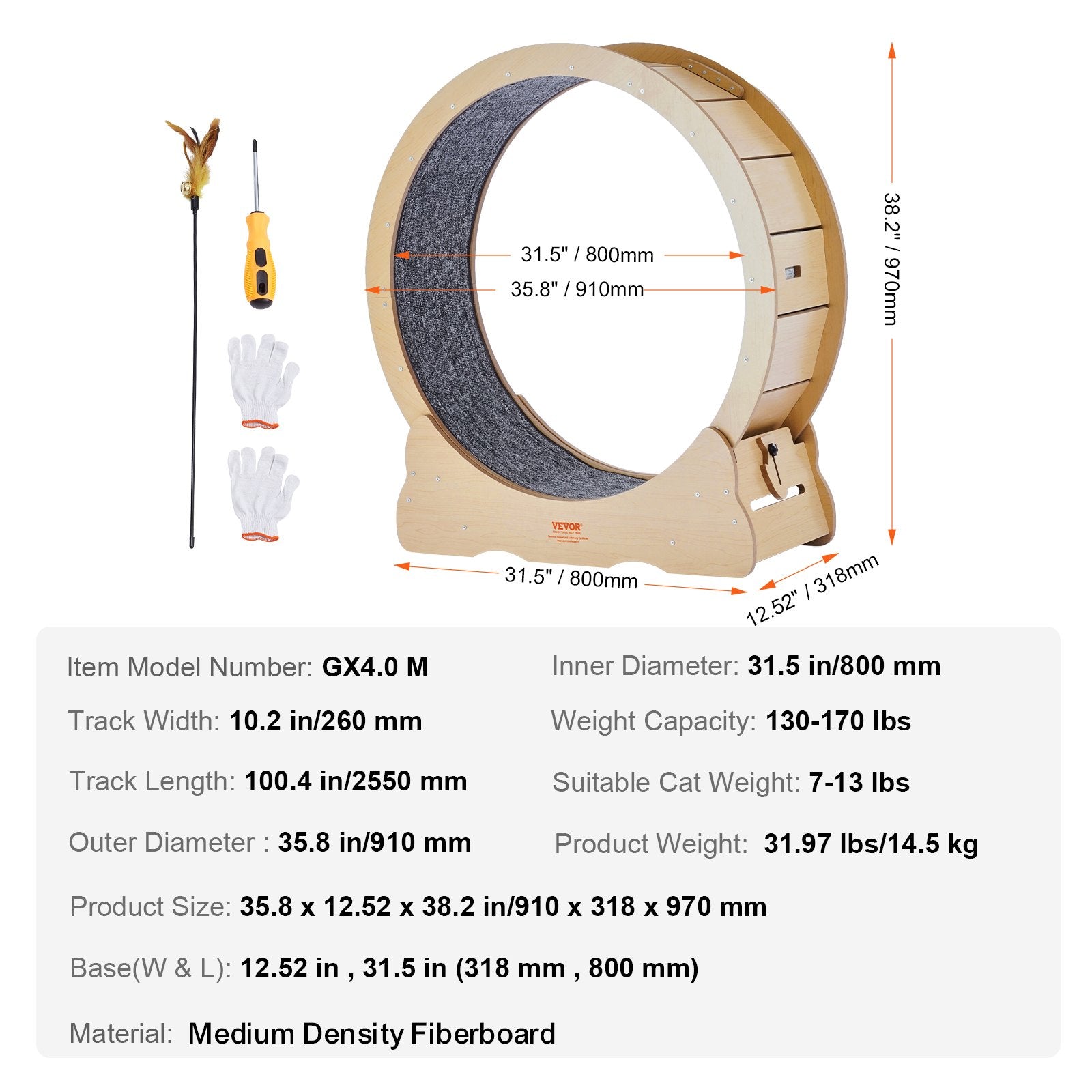 Kačių bėgimo ratas VEVOR GX4.0 M, 91 cm skersmens