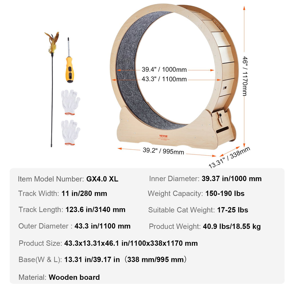Medinis kačių bėgimo ratas VEVOR GX4.0 XL, 110 cm skersmens