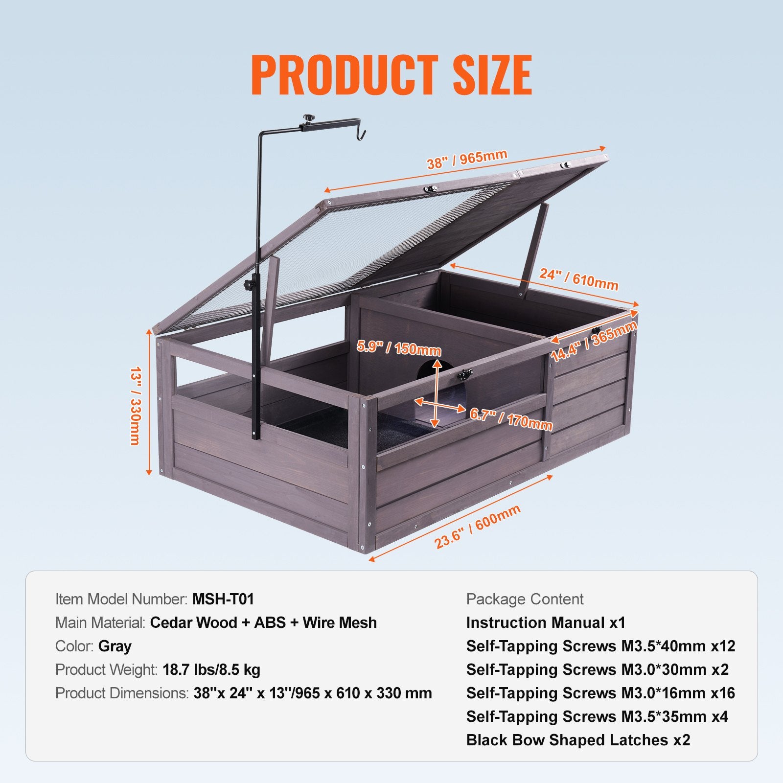 Vėžlių namelis VEVOR MSH-T01, 965 x 610 x 330 mm