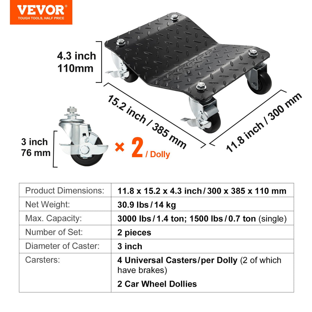 Automobilio pervežimo vežimėliai VEVOR XJC-080-2, 1360,8 kg (2 vnt.)