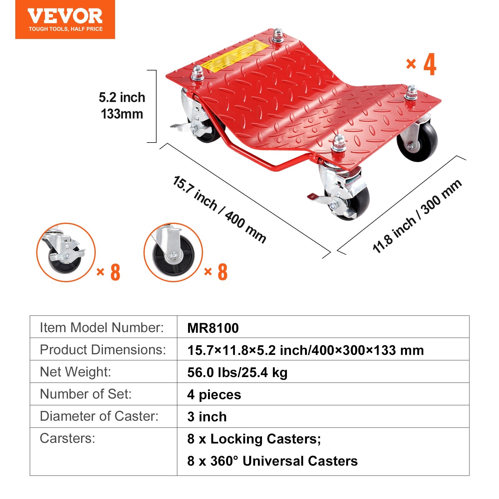 Automobilių pervežimo vežimėliai VEVOR MR8100, 3,6 t keliamoji galia