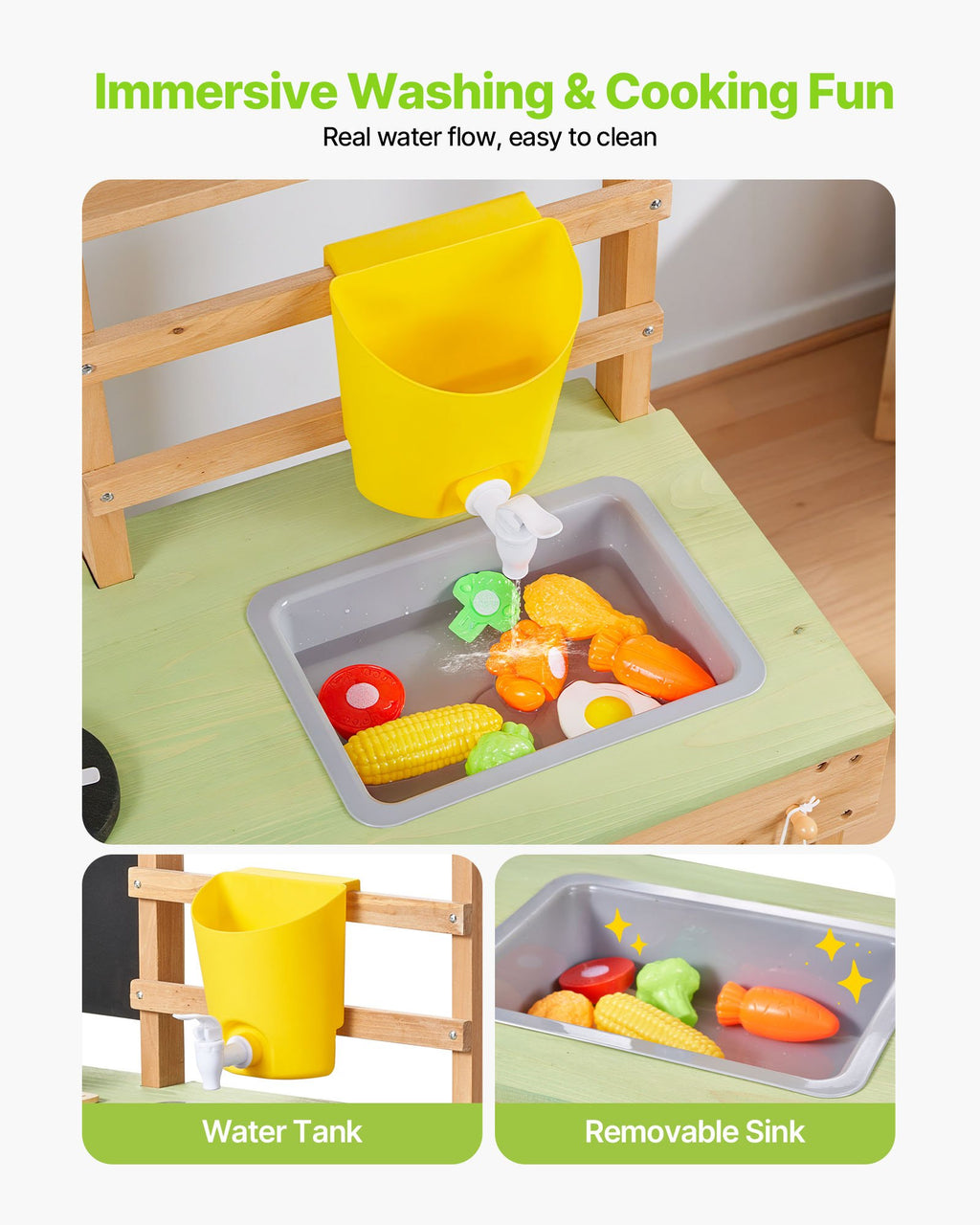 Lauko virtuvėlė vaikams VEVOR AC8291, su stogeliu ir priedais