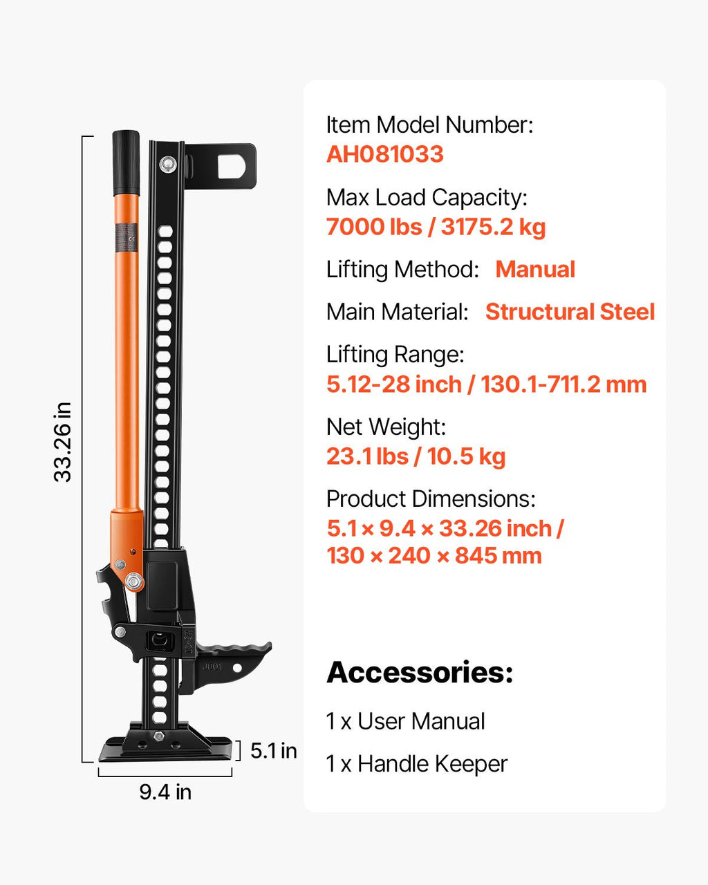 Visureigių keltuvas (Farm Jack) VEVOR AH081033, 3,18 t