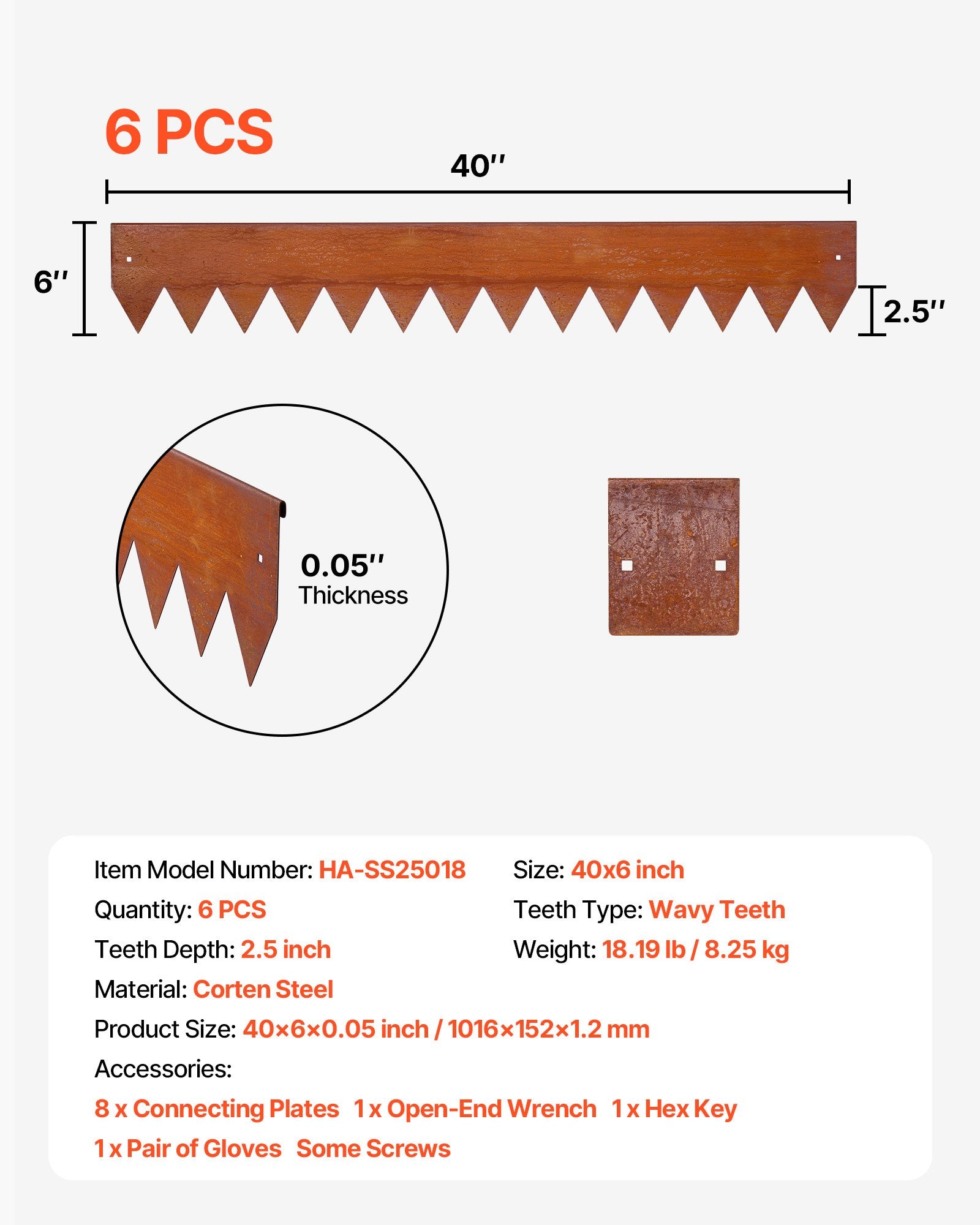 Metalo vejos apvadai VEVOR HA-SS25018, 6 vnt., 1016 x 152 mm