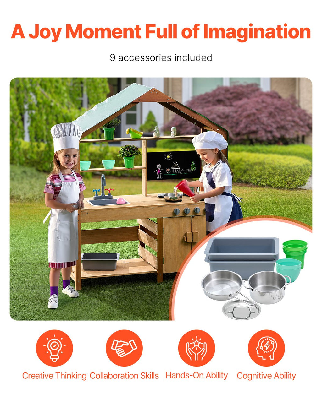 Lauko virtuvėlė vaikams VEVOR AC8284, kedro medienos