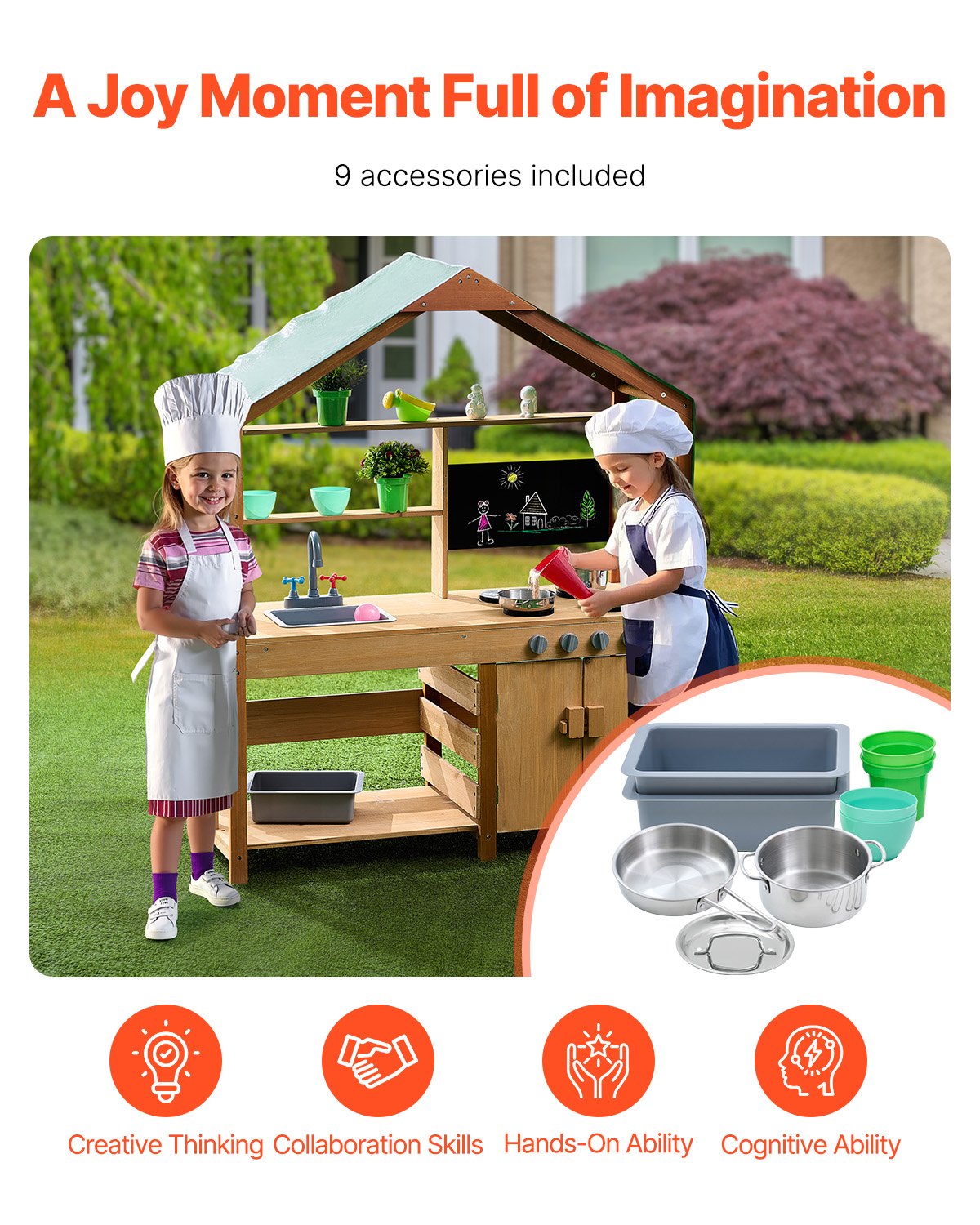 Lauko virtuvėlė vaikams VEVOR AC8284, kedro medienos