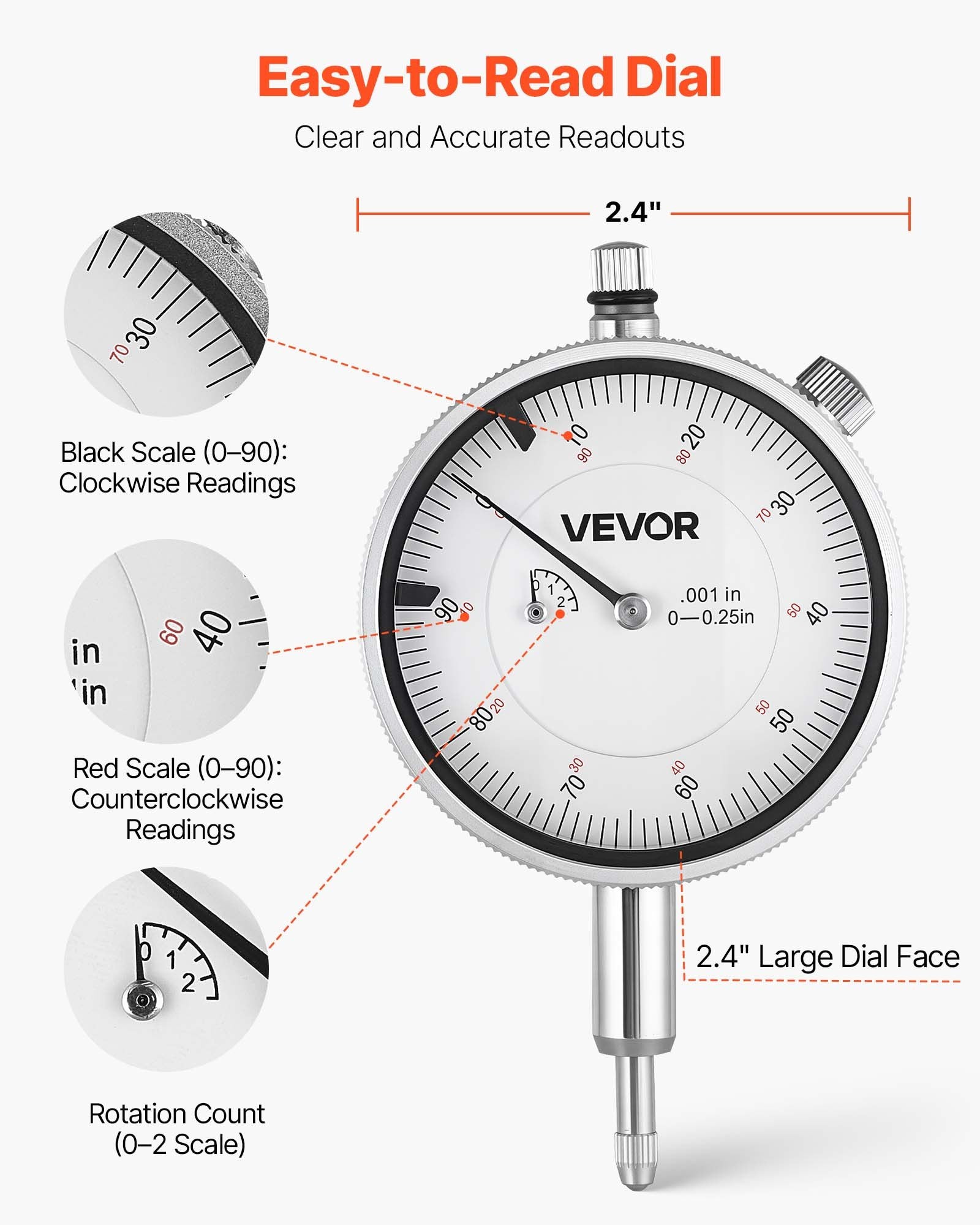Vidmačių ir indikatorių rinkinys VEVOR IG520-210, 50,8–152,4 mm matavimo diapazonas