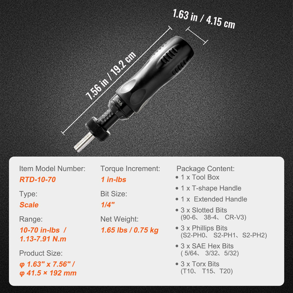 Dinamometrinis atsuktuvas VEVOR RTD-10-70, 1.1–7.9 Nm