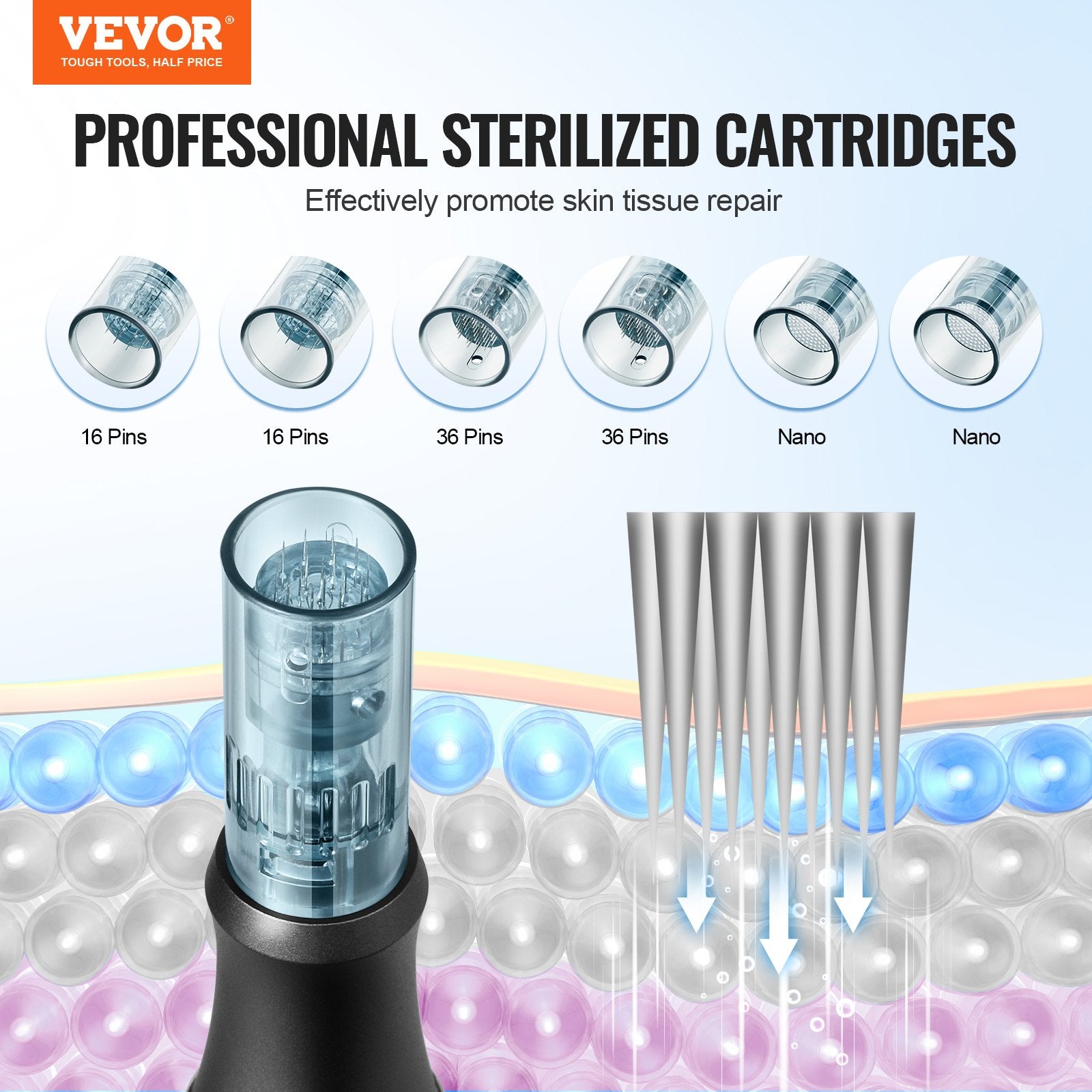 Mikroadatų terapijos prietaisas VEVOR M8, 6 greičio lygiai
