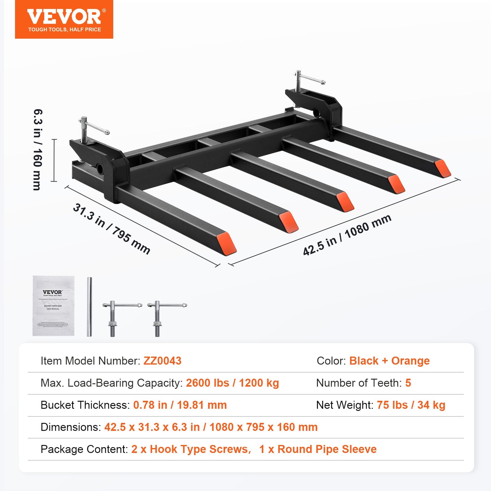 Šakės šiukšlėms VEVOR ZZ0043, 1200 kg keliamoji galia