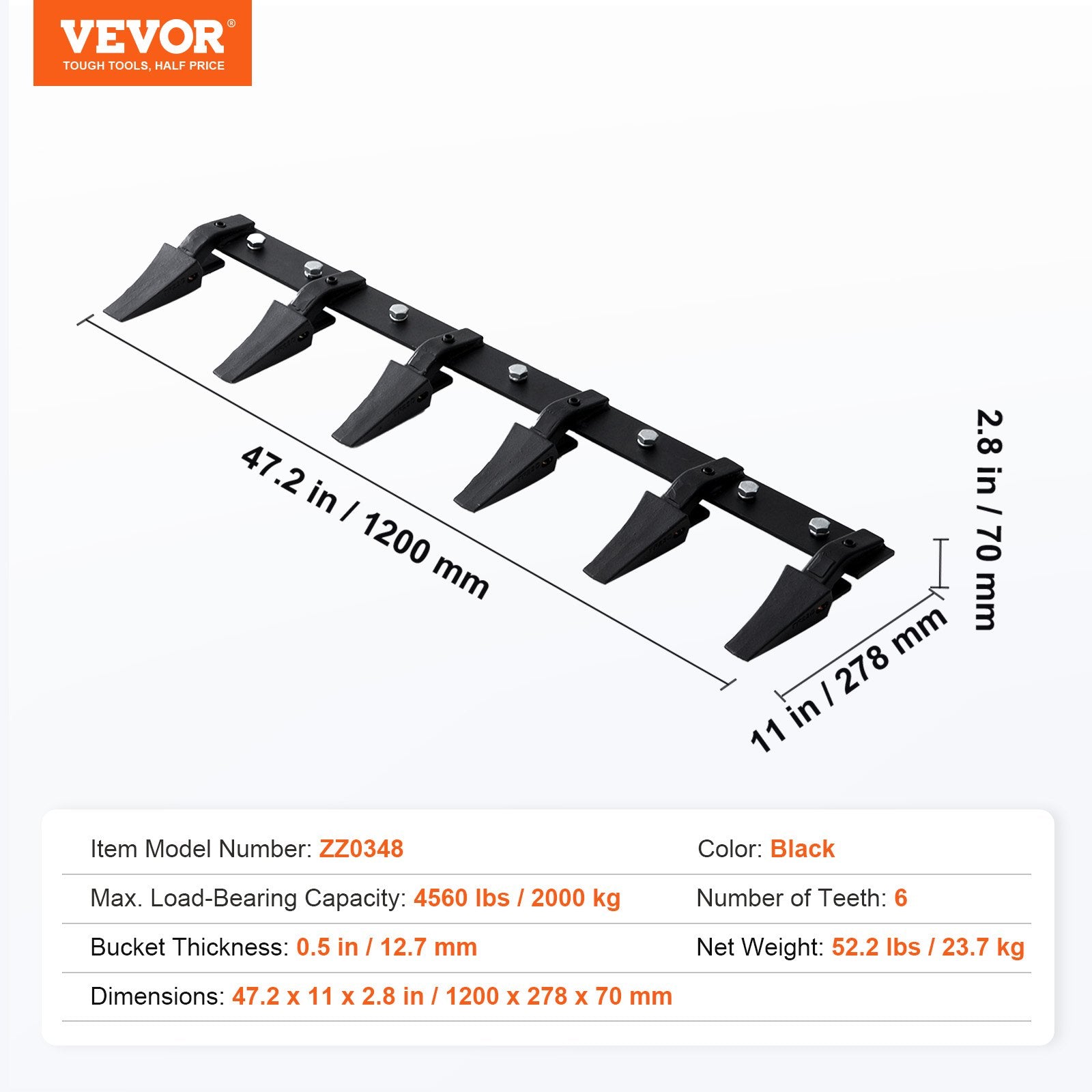Kaušo peilis su dantimis VEVOR ZZ0348, 120 cm pločio