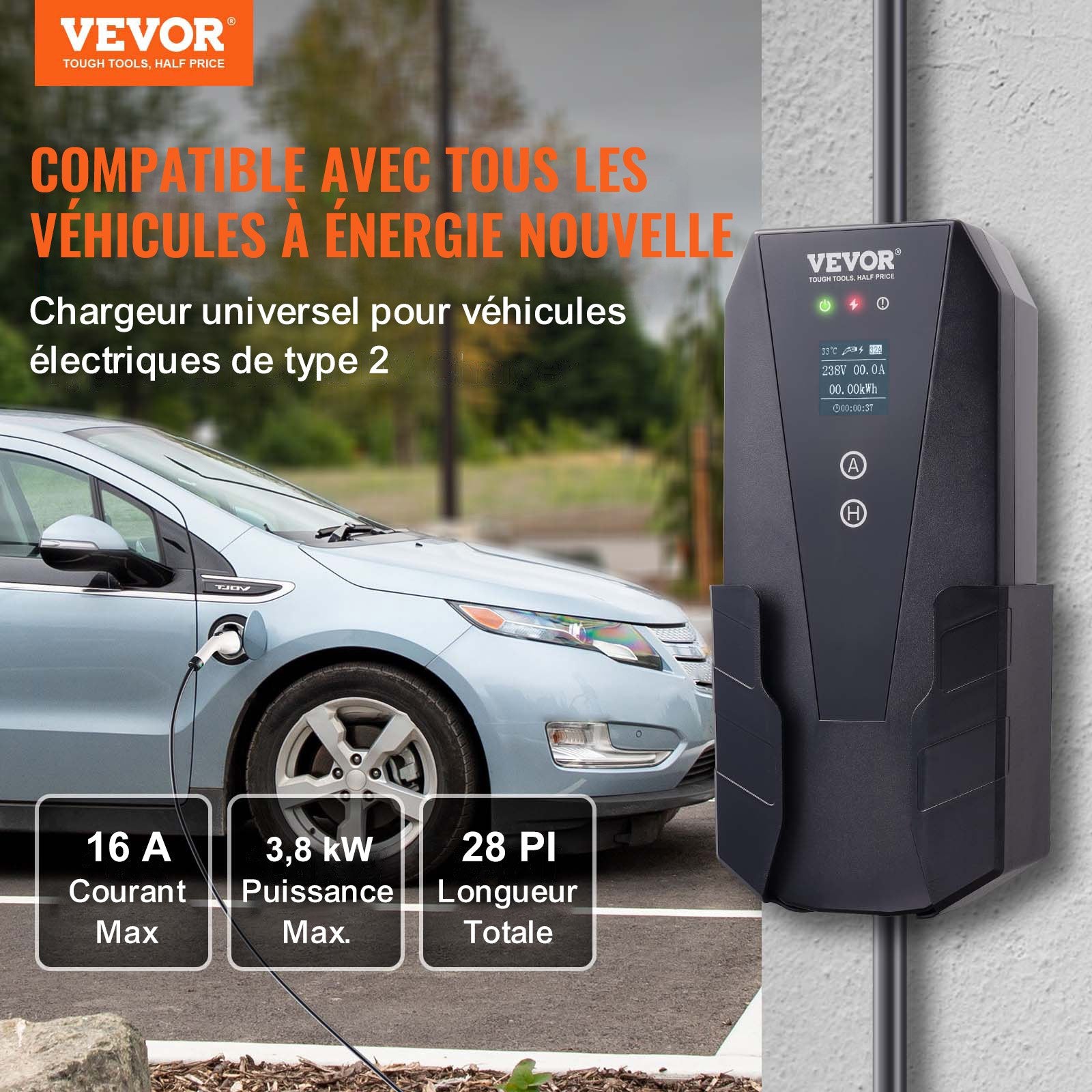 Nešiojamas elektromobilių įkroviklis VEVOR EV-B06-EU003B, 3.7 kW