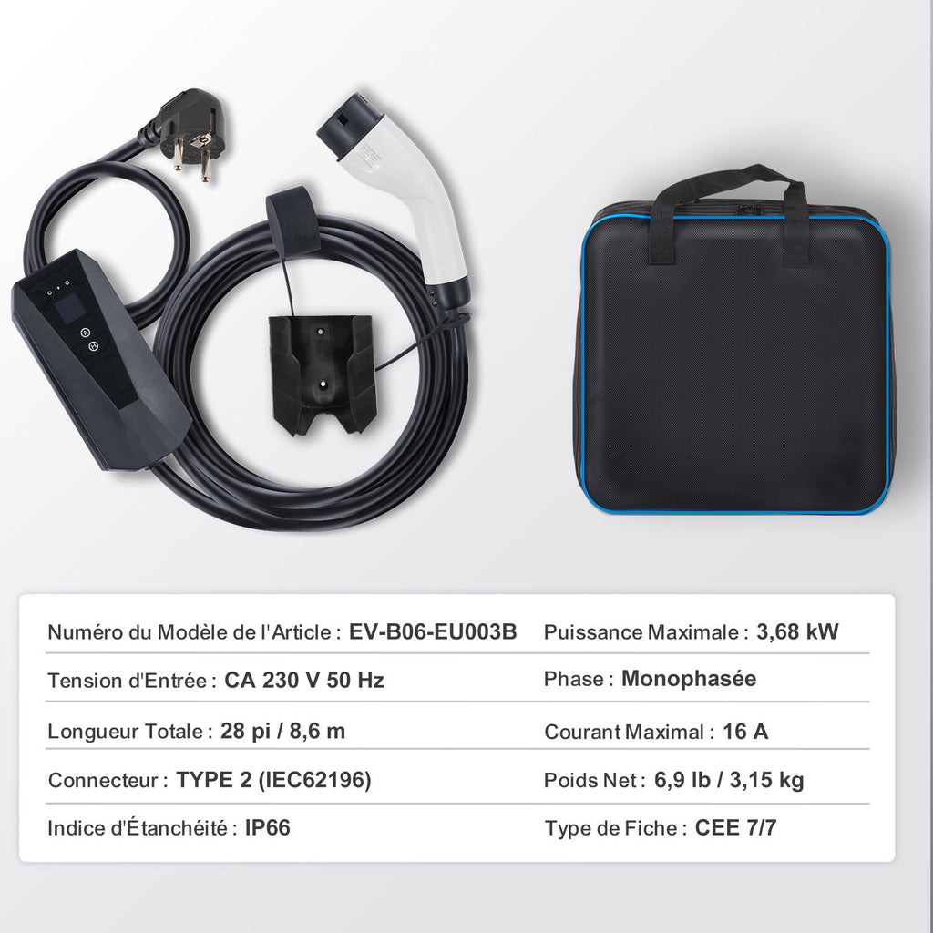 Nešiojamas elektromobilių įkroviklis VEVOR EV-B06-EU003B, 3.7 kW