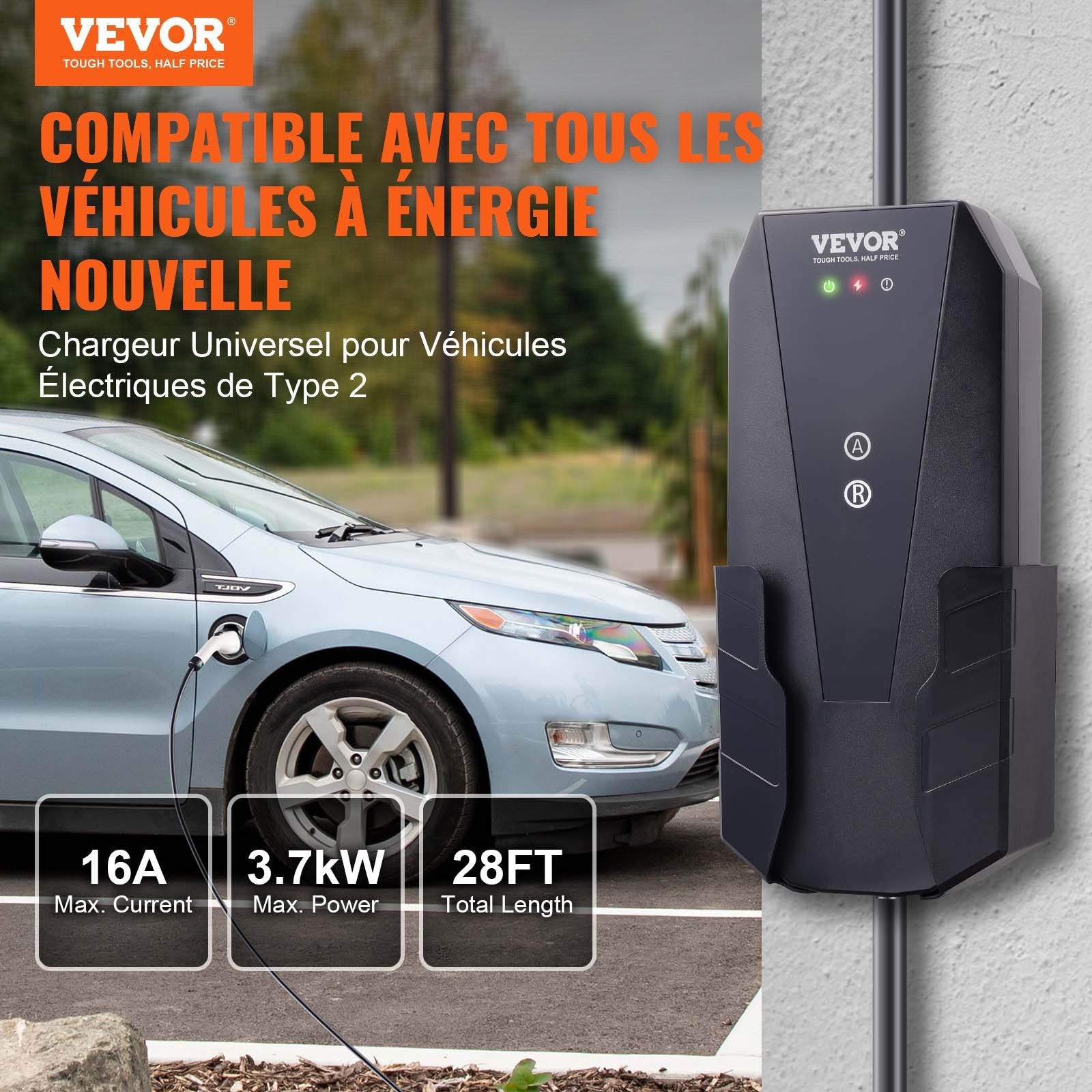 Nešiojamas elektromobilių įkroviklis VEVOR EV-B06-EU003A, 3.7 kW