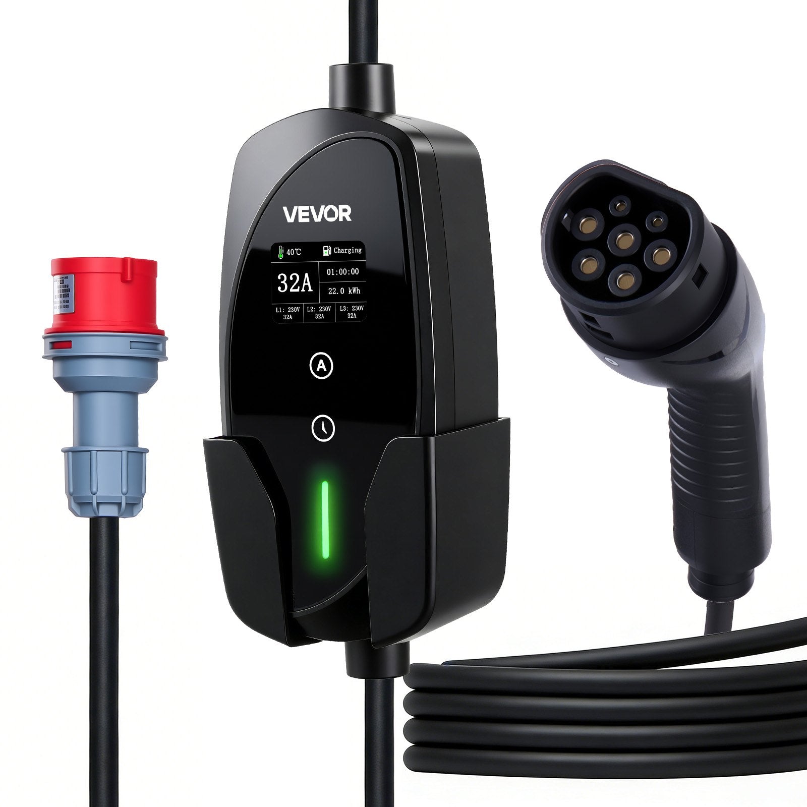 Nešiojama elektromobilių įkrovimo stotelė VEVOR EV-ACS3201PE/K3, 22 kW