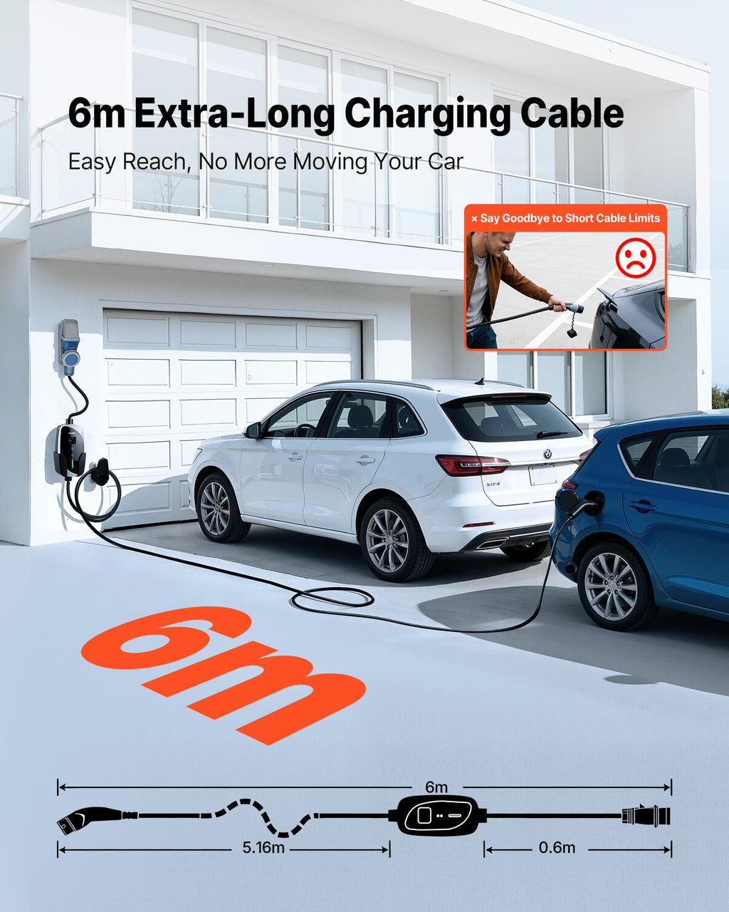 Nešiojamas elektromobilių įkroviklis VEVOR EV-ACS3201E/K3, 7.4 kW