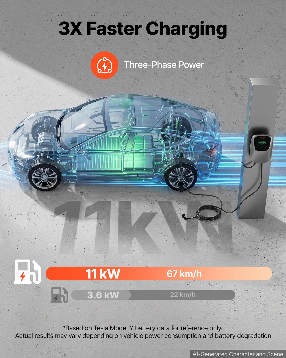 Elektromobilių įkrovimo stotelė VEVOR ZB13-E011KAB-F301, 11 kW