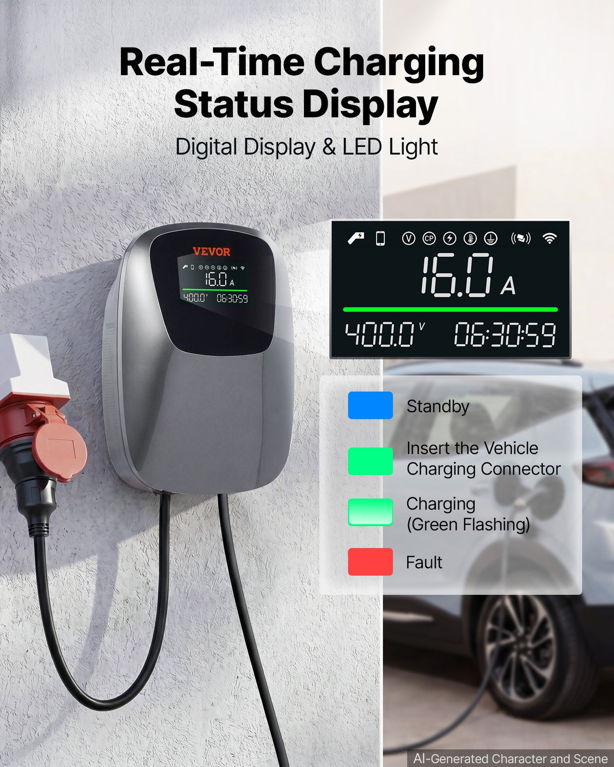 Elektromobilių įkrovimo stotelė VEVOR ZB13-E011KAB-F301, 11 kW