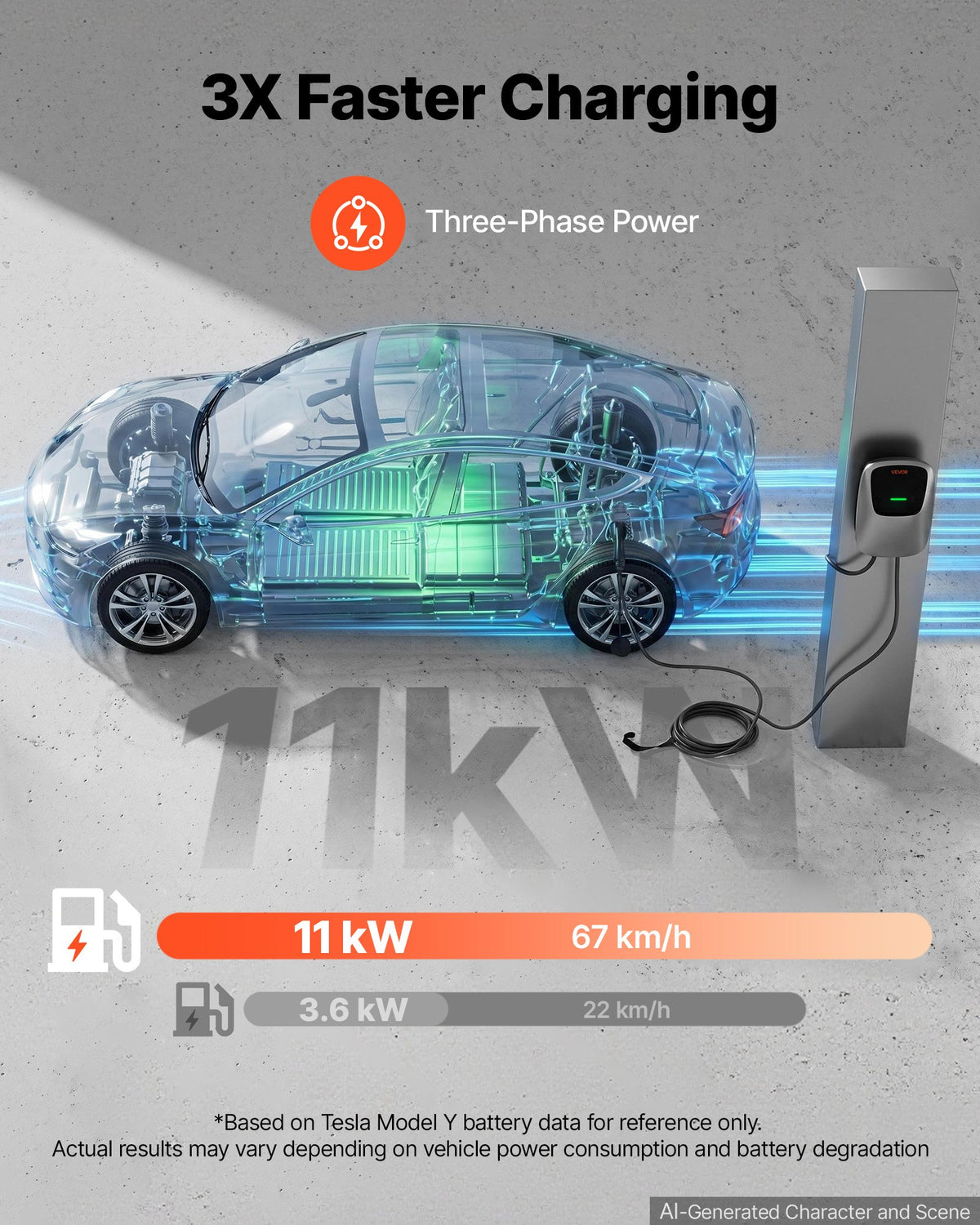 Elektromobilių įkrovimo stotelė VEVOR ZB13-E011KAB-B701, 11 kW