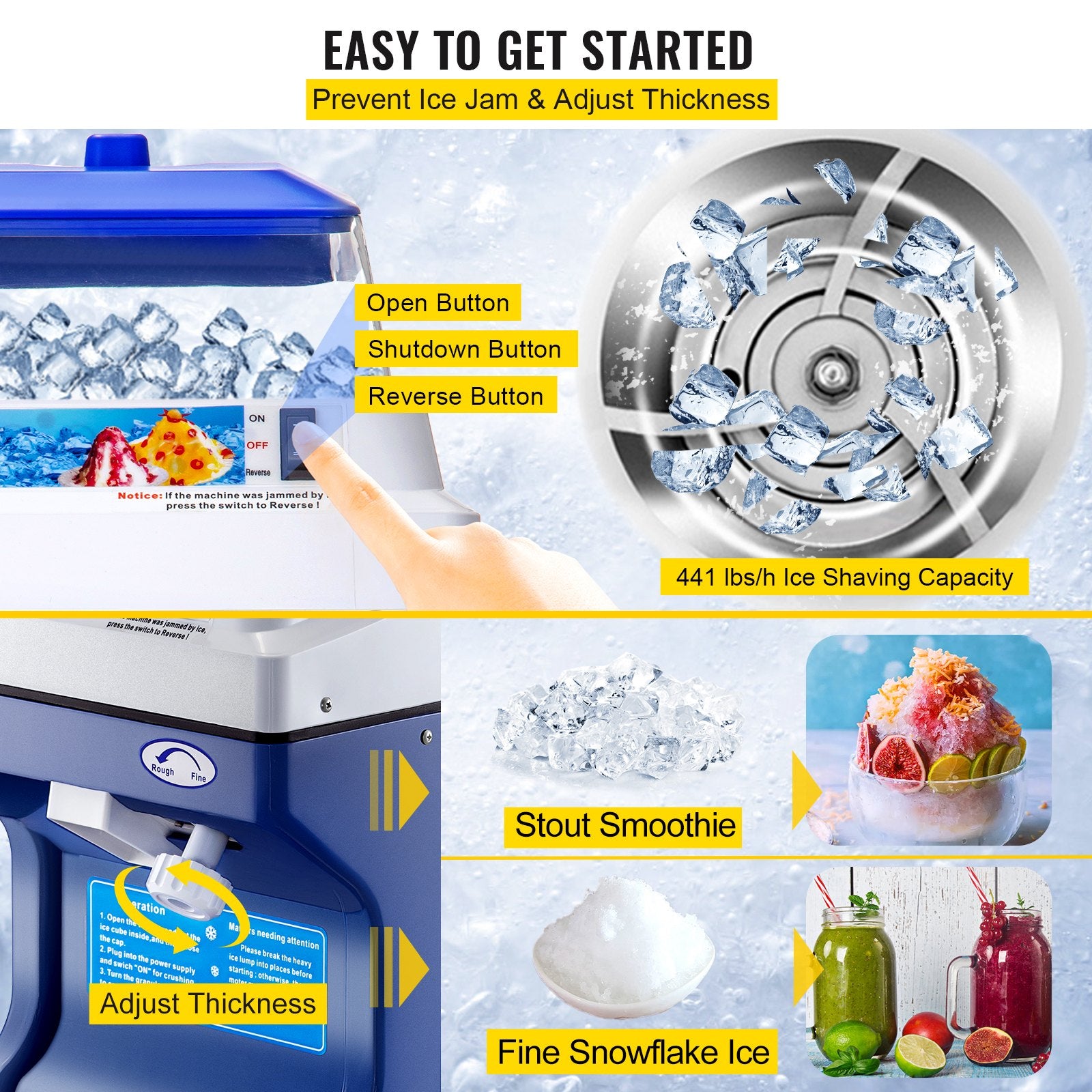 Elektrinis ledo smulkintuvas VEVOR Commercial Ice Shaver, 200 kg/val. našumas