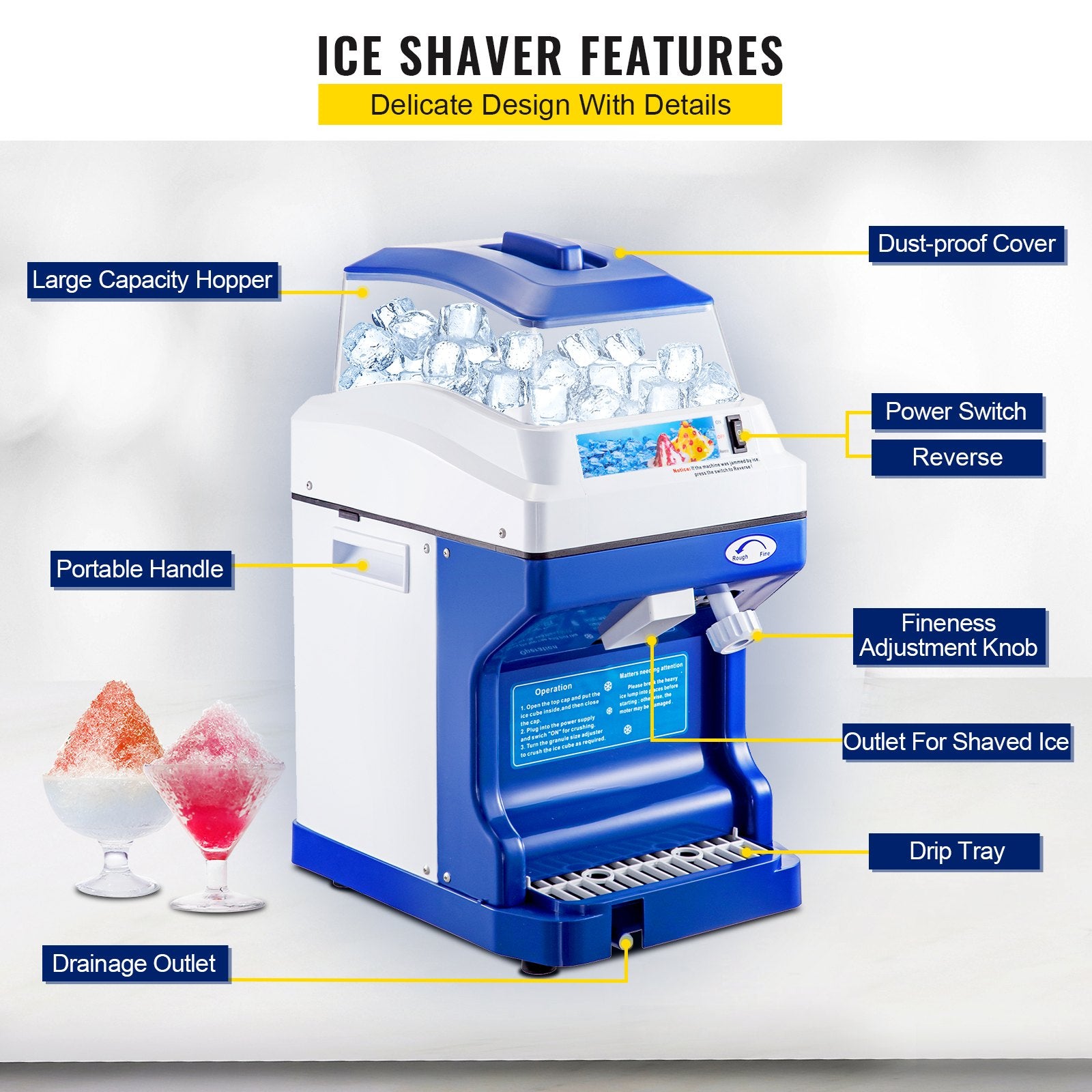 Elektrinis ledo smulkintuvas VEVOR Commercial Ice Shaver, 200 kg/val. našumas