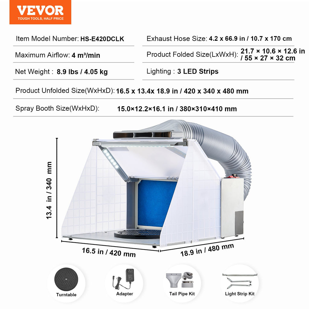 Aerografijos dažymo kamera VEVOR HS-E420DCLK, 4 m³/min oro srautas