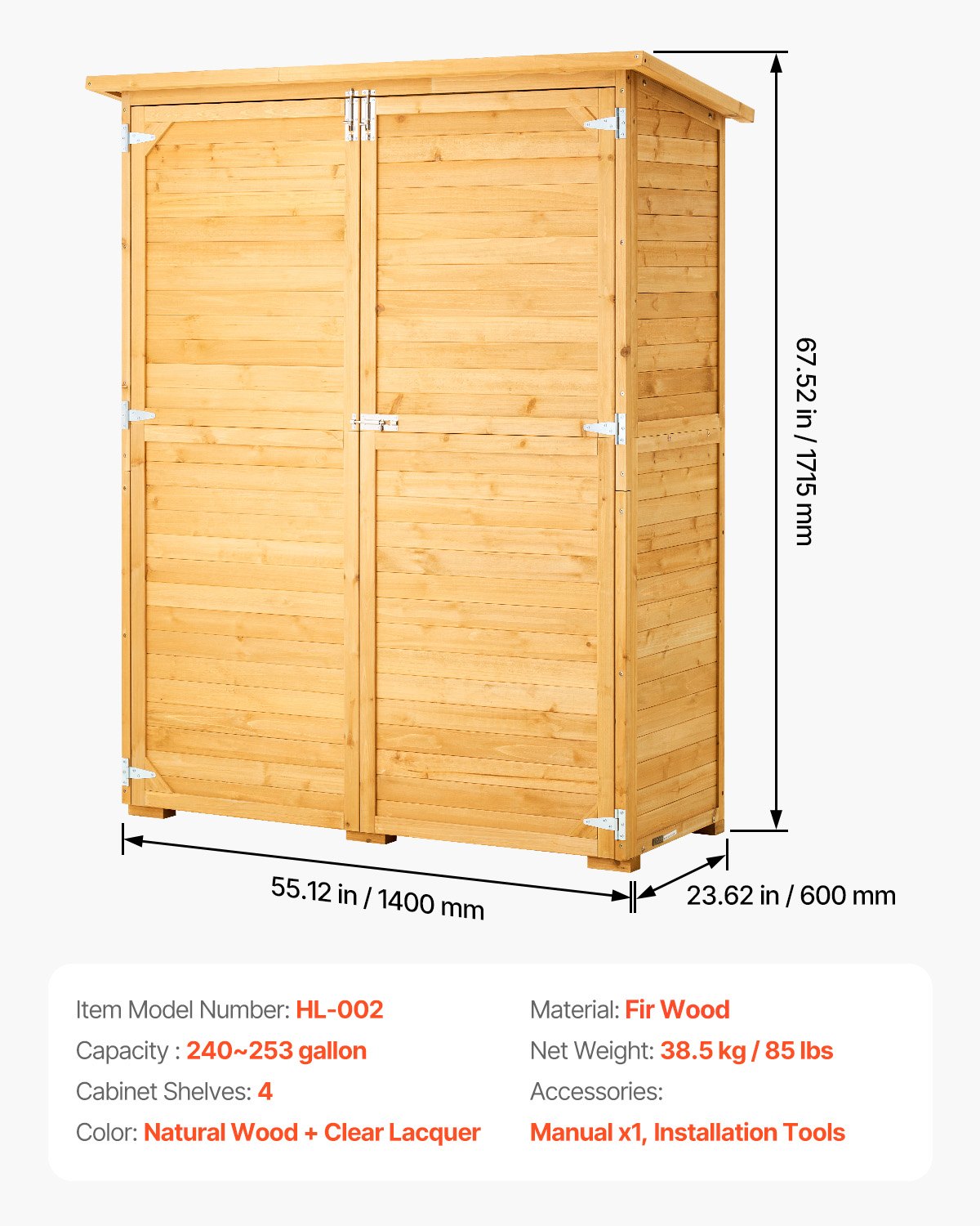 Lauko sandėliukas VEVOR HL-002, 140x60x172 cm