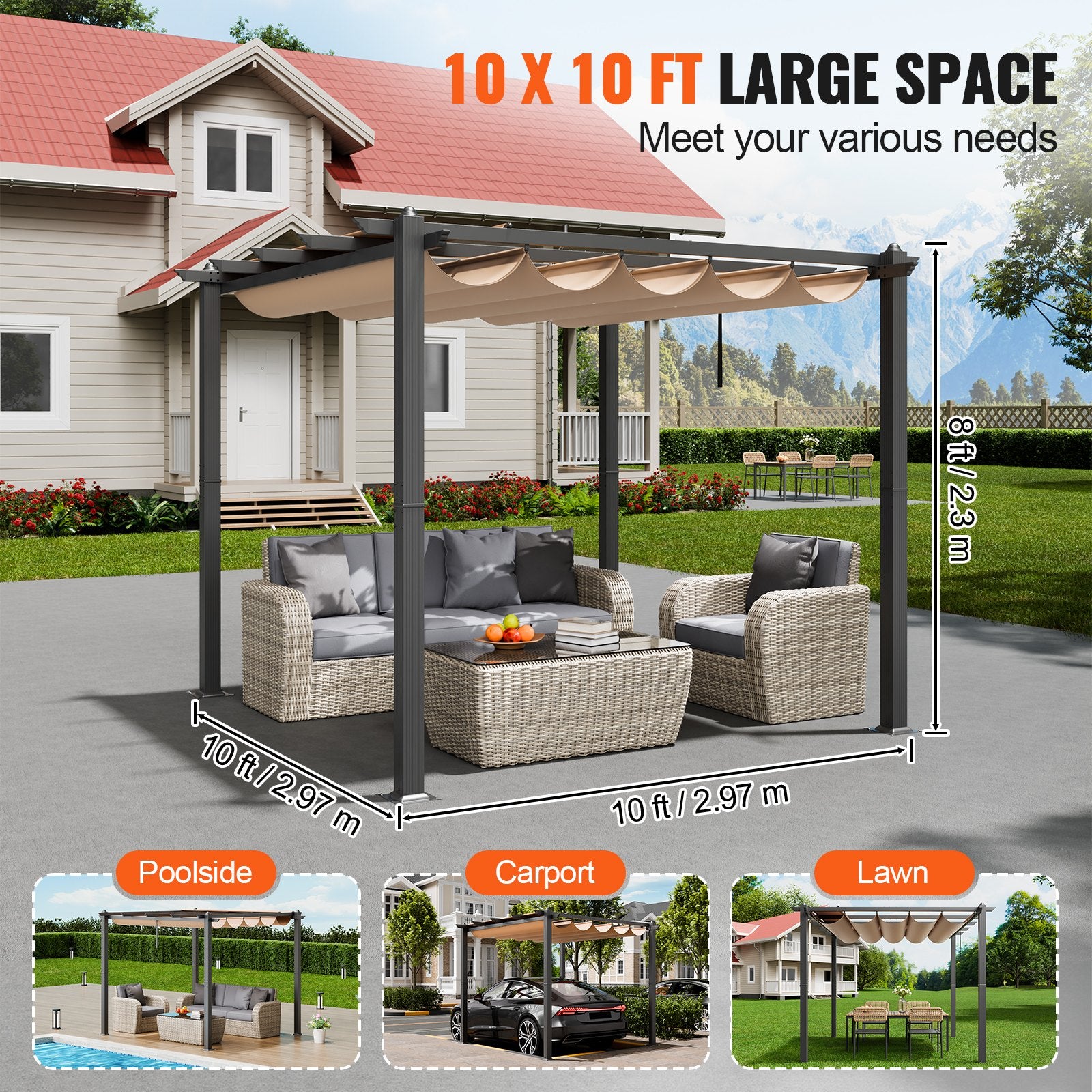 Lauko pavėsinė (pergola) VEVOR JDG-098-33DGR, 3 x 3 m