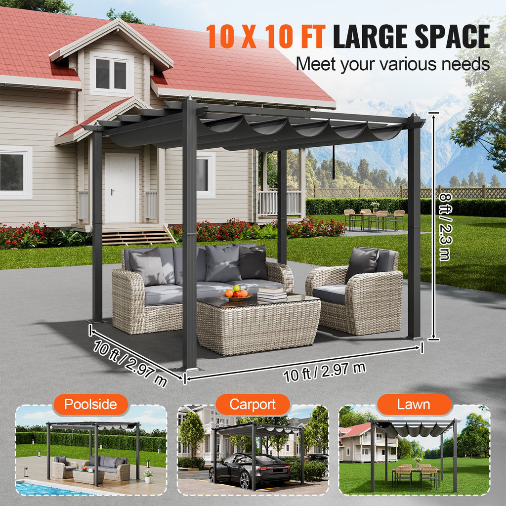 Pergola VEVOR JDG-098-33DBE, 3x3 m su ištraukiamu stogeliu