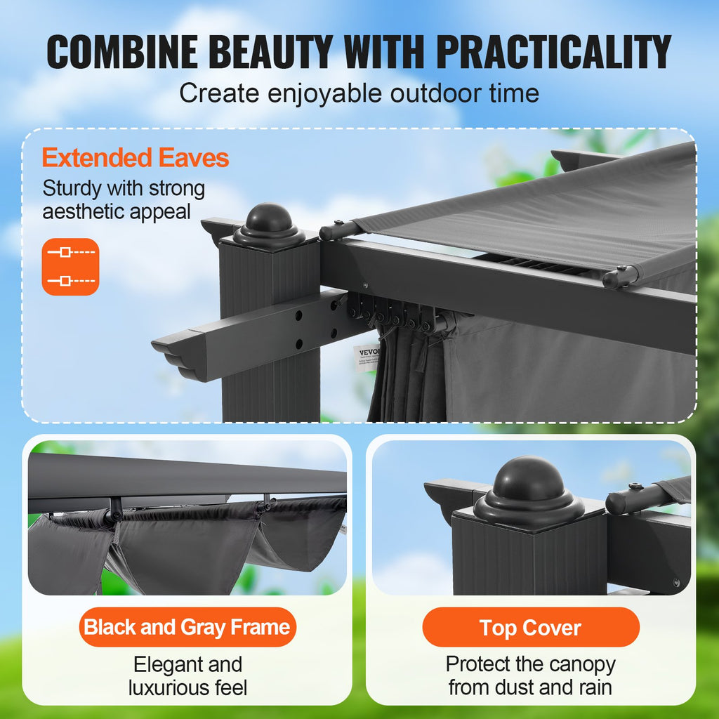 Pergola VEVOR JDG-098-33DBE, 3x3 m su ištraukiamu stogeliu