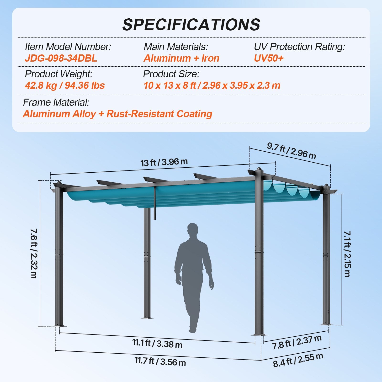 Lauko pavėsinė-pergola VEVOR JDG-098-34DBL, 3 x 4 m