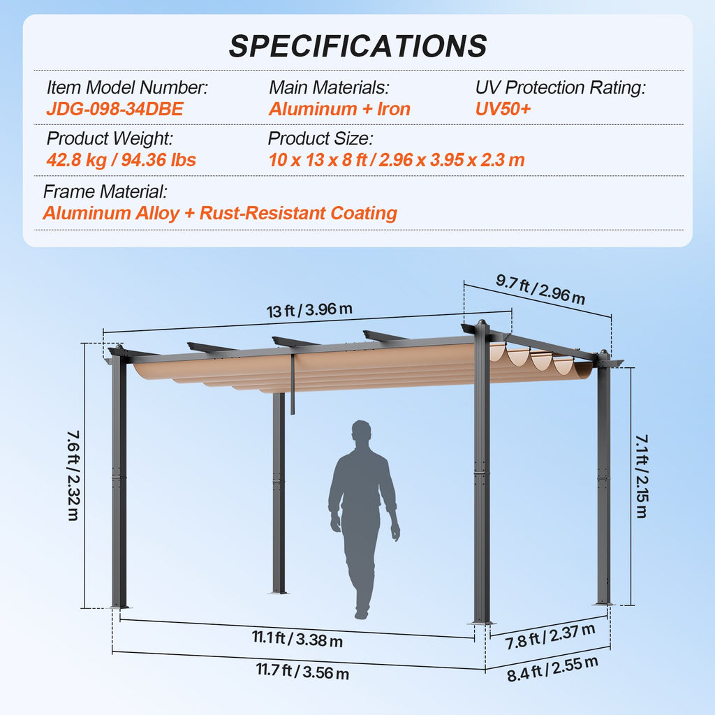 Pergola su ištraukiamu stogeliu VEVOR JDG-098-34DBE, 3 x 4 m