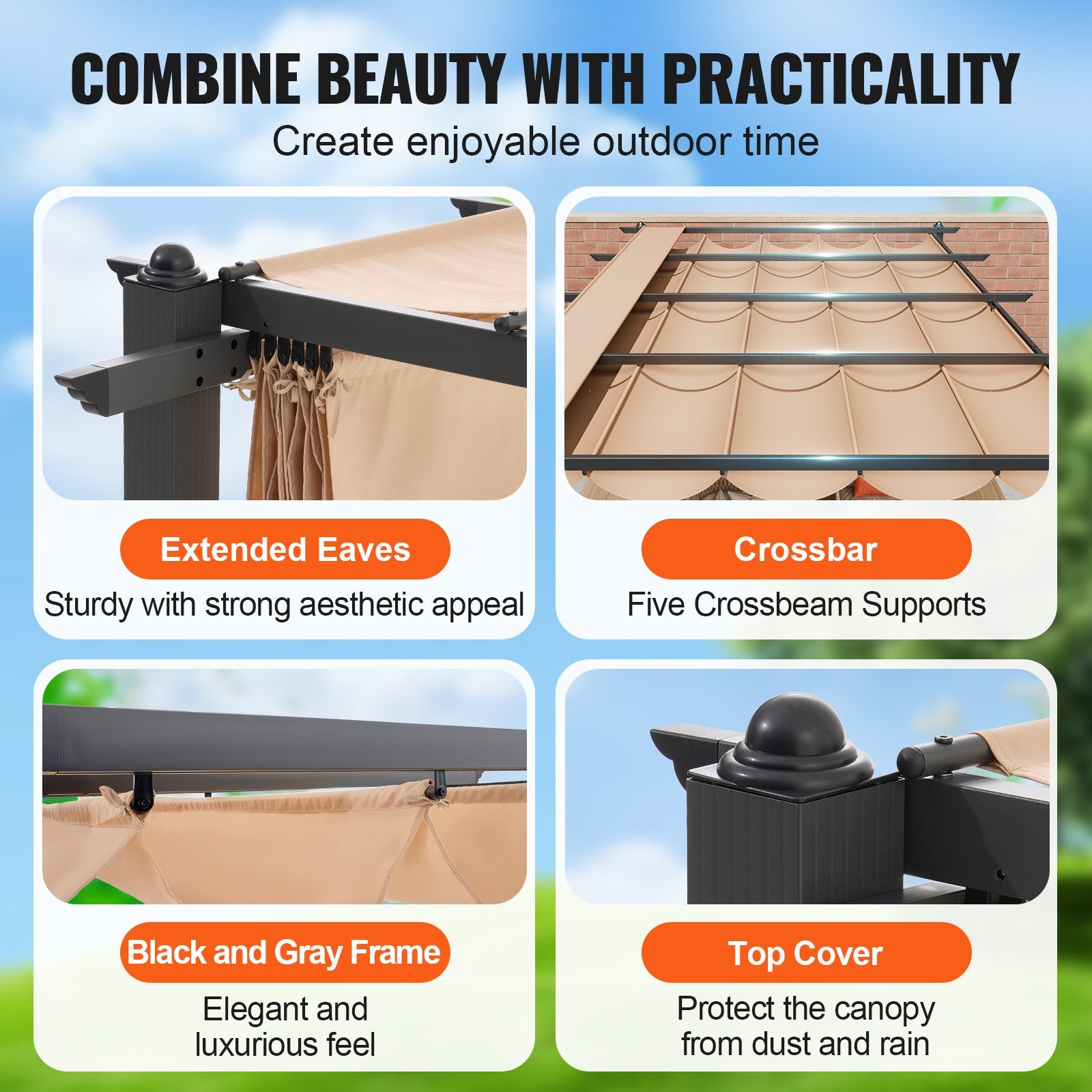 Lauko pavėsinė-pergola VEVOR JDG-098-48DBE, 3,6 x 4,86 m