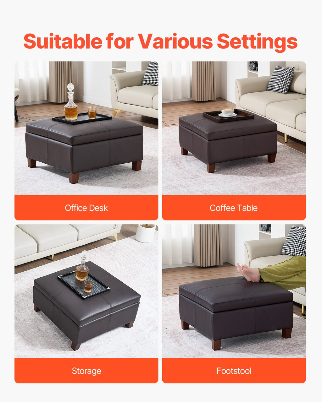 Pufas-daiktadėžė VEVOR CWD0097CA-KD-DARK BROWN, 71 cm