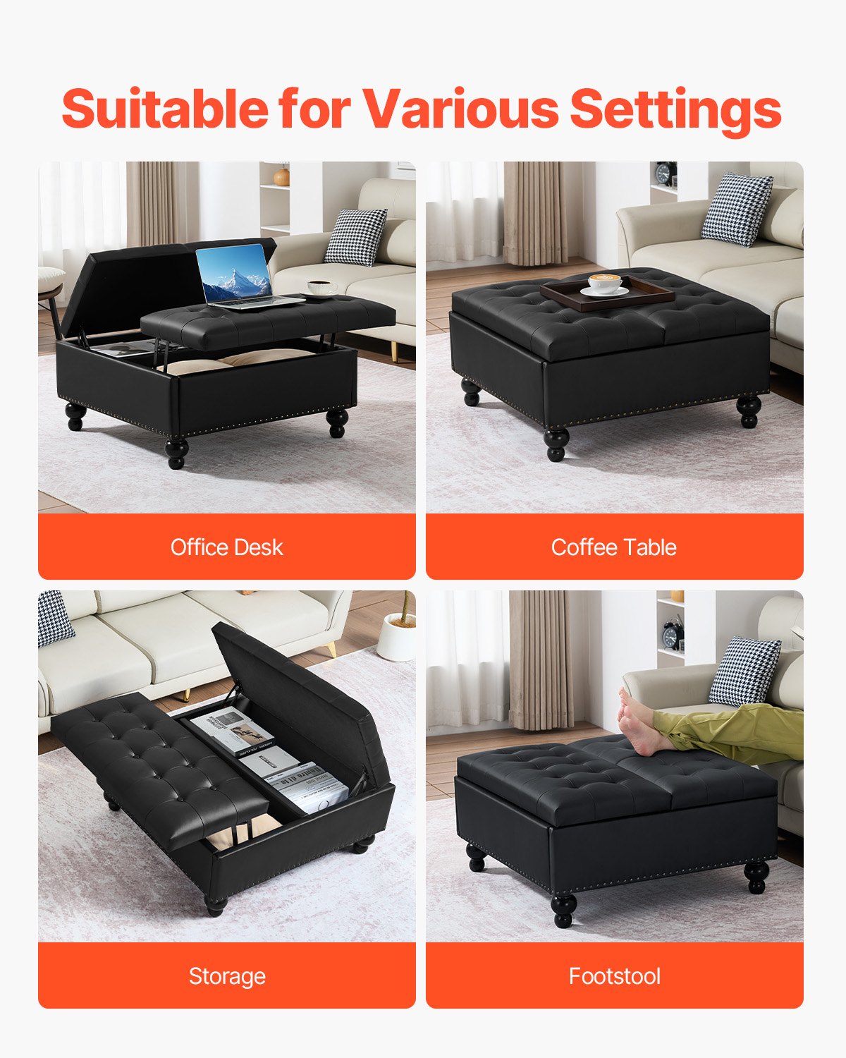 Pufas-daiktadėžė VEVOR CWD0099CA-KD-BLACK, 88 cm