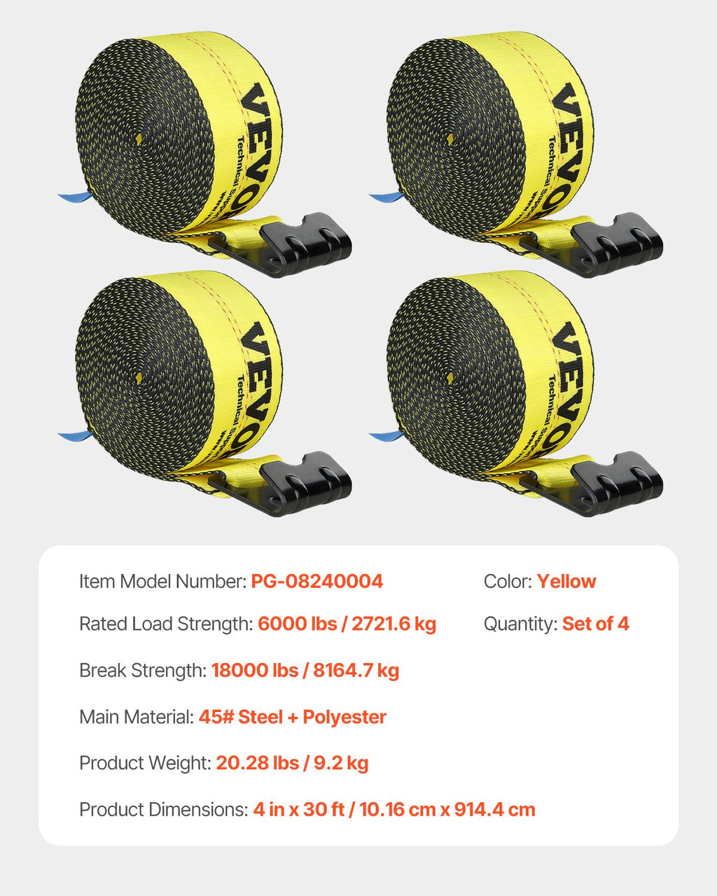 Krovinių tvirtinimo diržai VEVOR PG-08240004, 2722 kg darbinė apkrova