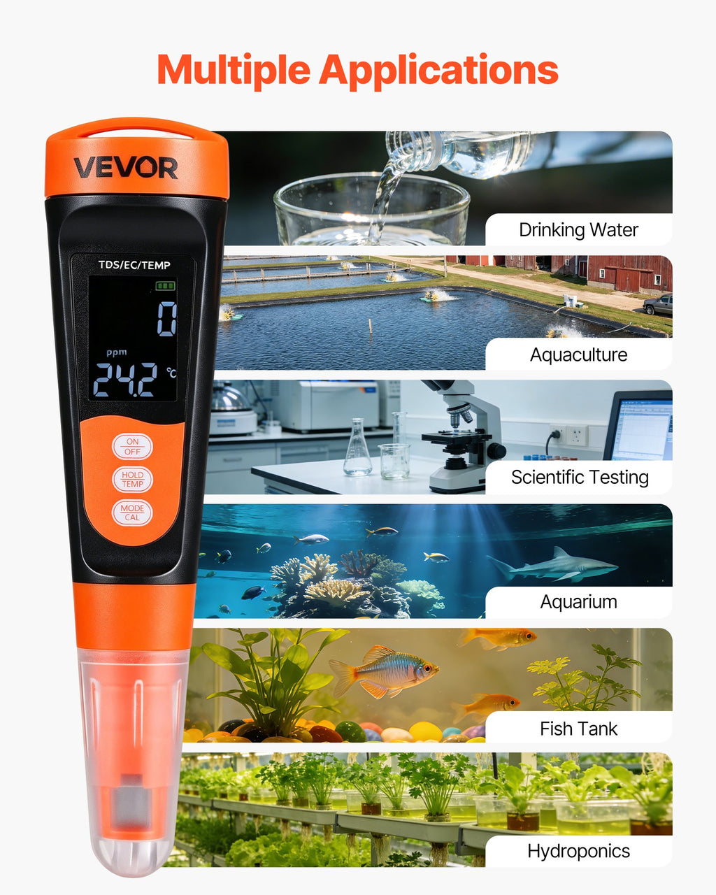 Vandens kokybės matuoklis VEVOR A6, 0–9990 ppm