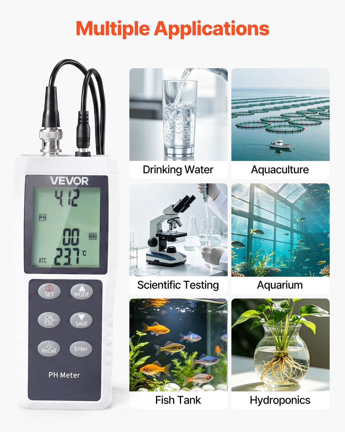 pH matuoklis VEVOR AE8601, 0–14 pH diapazonas