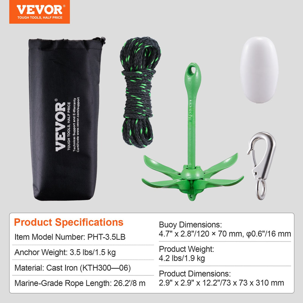 Baidarių inkaro rinkinys VEVOR PHT-3.5LB, 1,5 kg