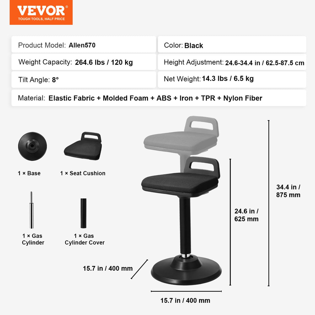 Aktyvaus sėdėjimo kėdė VEVOR Allen570, reguliuojamas aukštis (62,5–87,5 cm)