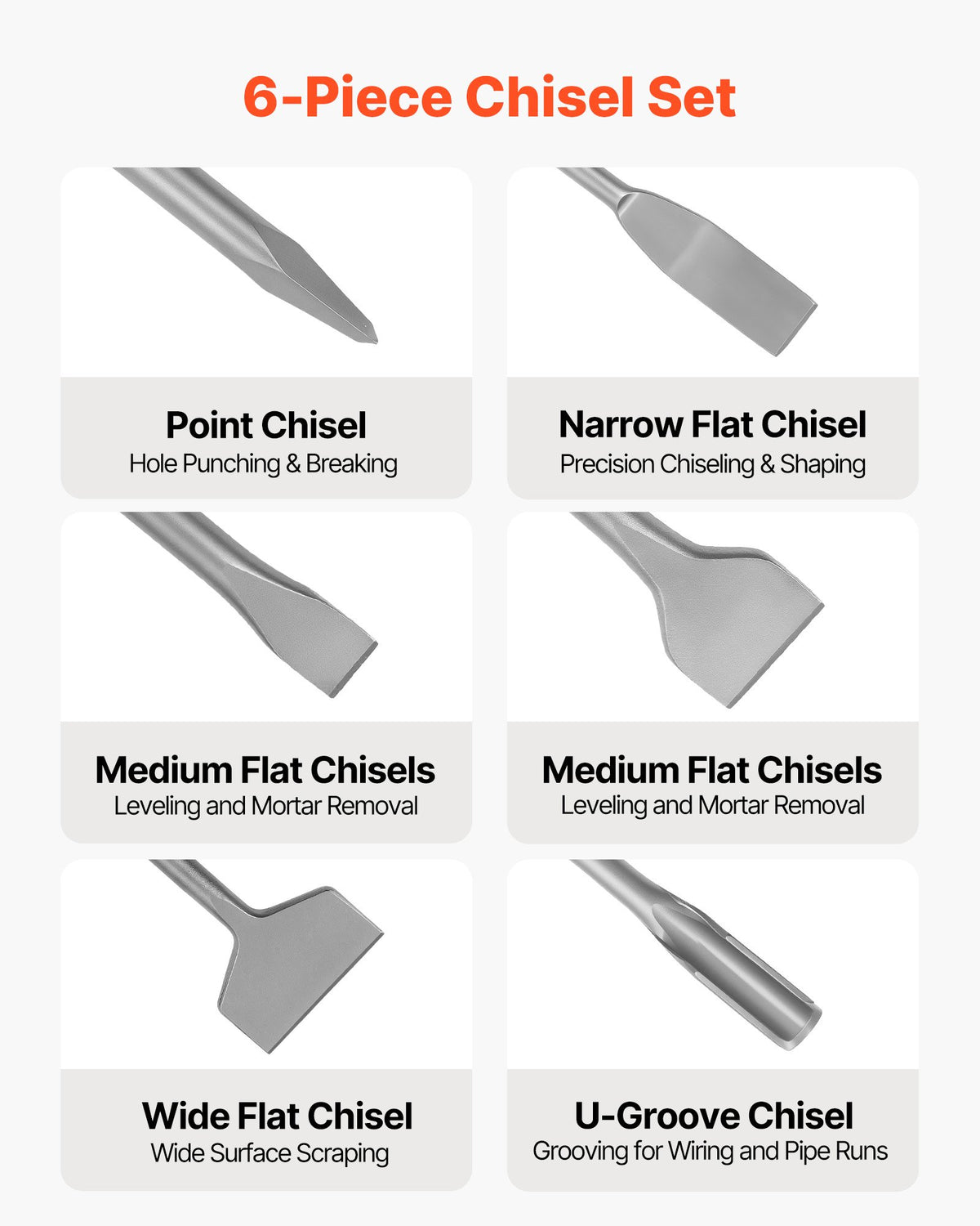 SDS Plus kaltų rinkinys VEVOR CUI12, 6 vnt.