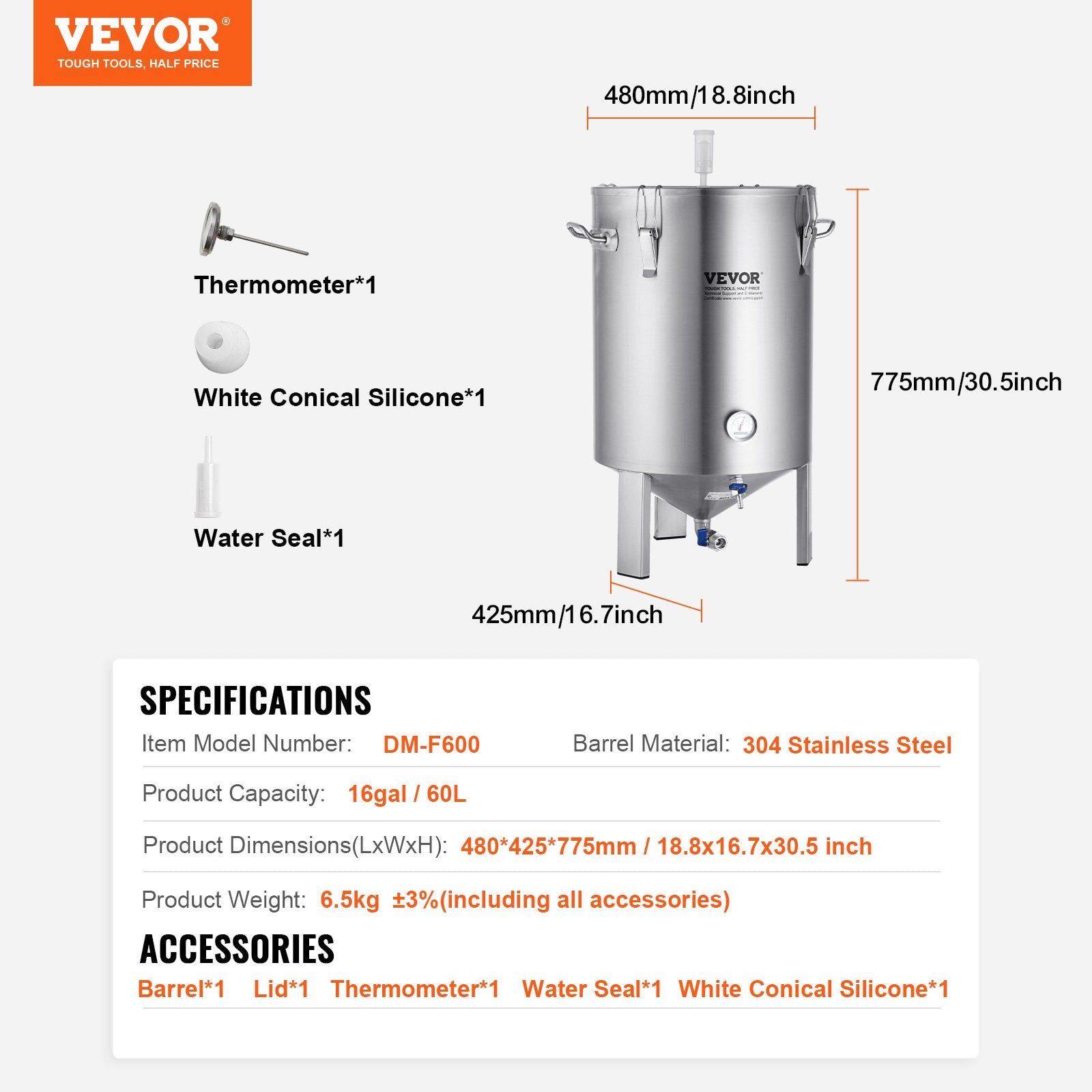 Alaus fermentavimo talpa VEVOR DM-F600, 60 l