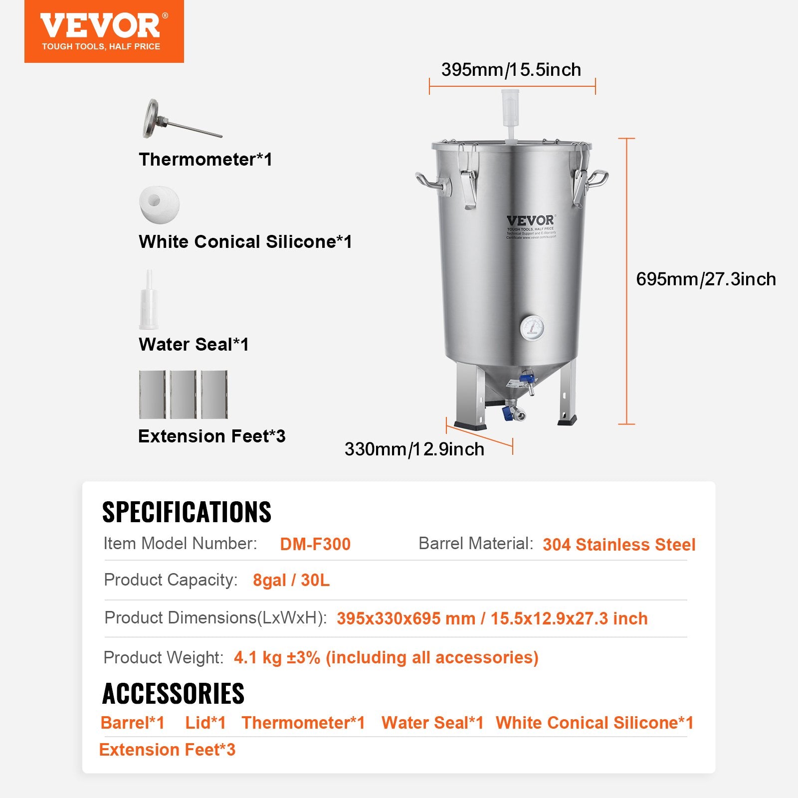 Alaus fermentavimo talpa VEVOR DM-F300, 30 l
