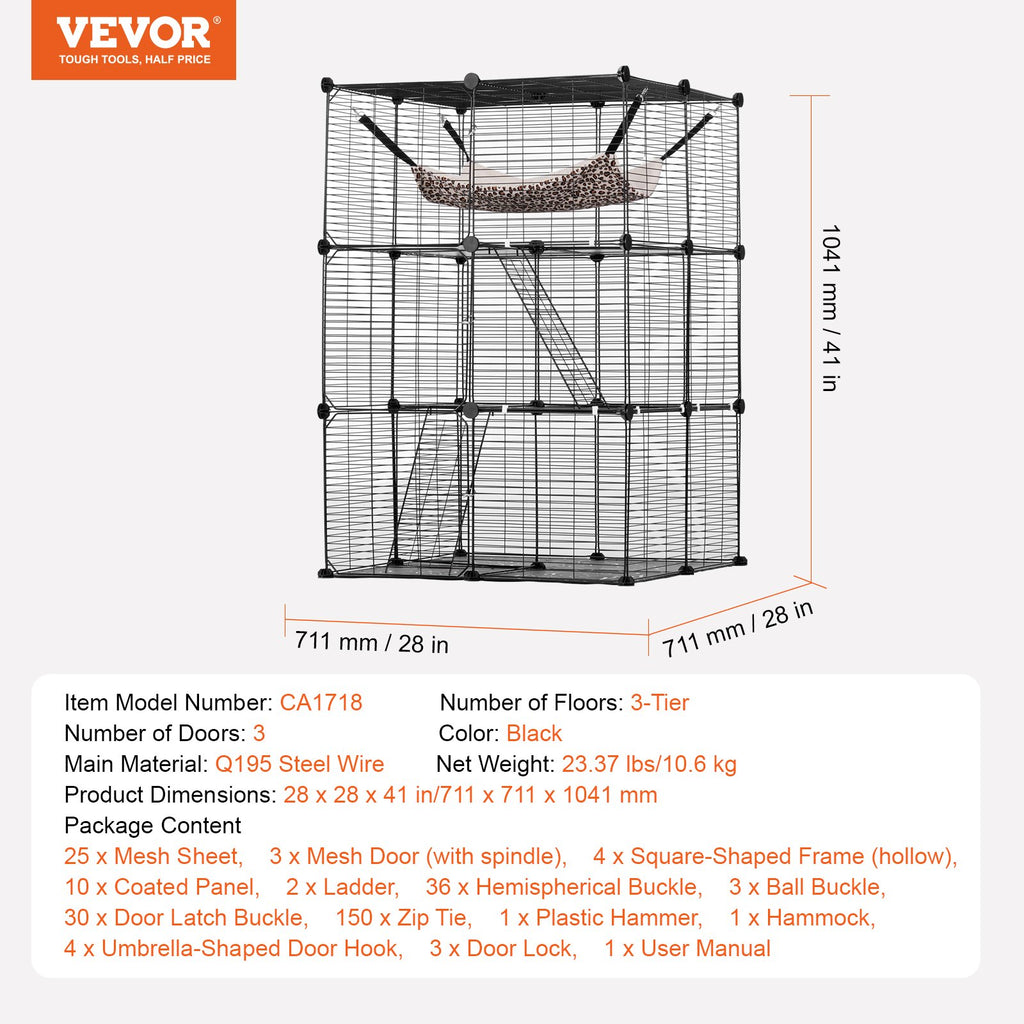 Trijų aukštų narvas katėms VEVOR LS0262, 71x71x104 cm