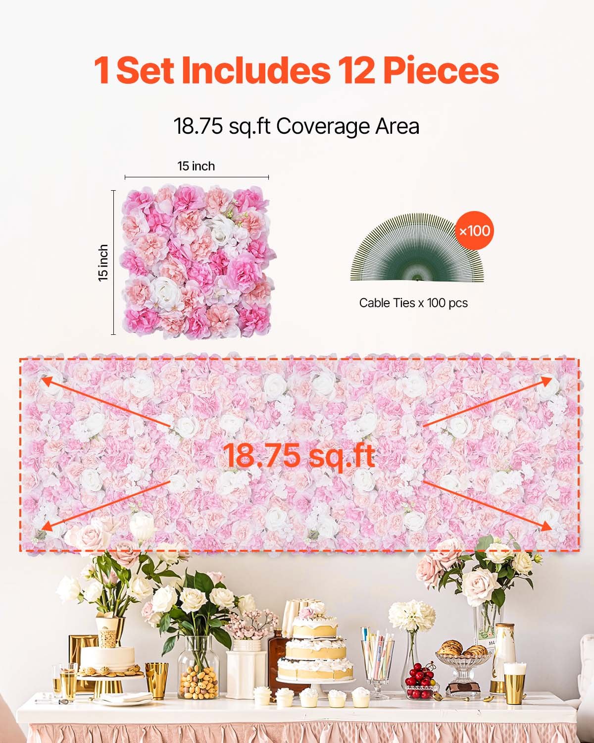 Dirbtinių gėlių sienelė VEVOR JNP02101, 12 vnt.