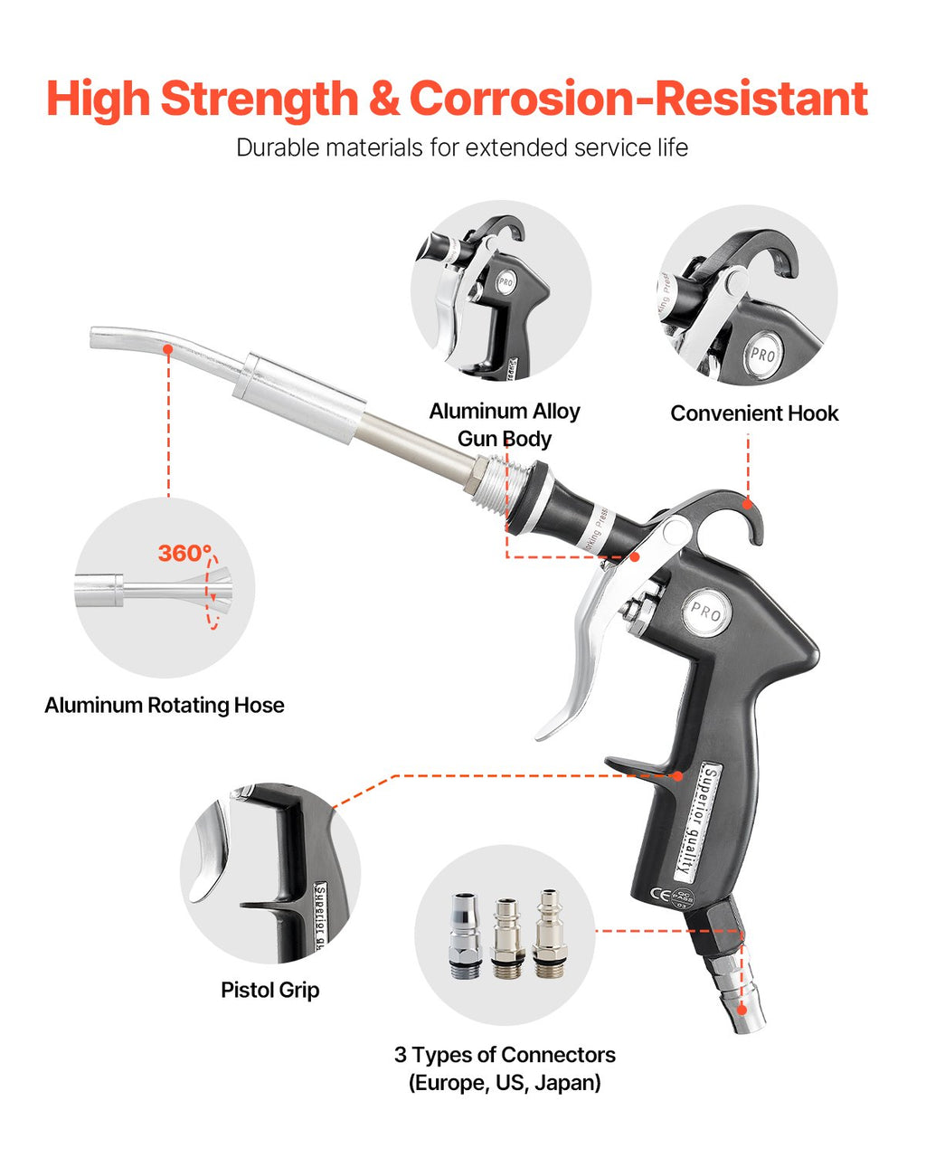 Pneumatinis automobilių valymo pistoletas VEVOR HCL-15A, 6–9,2 bar
