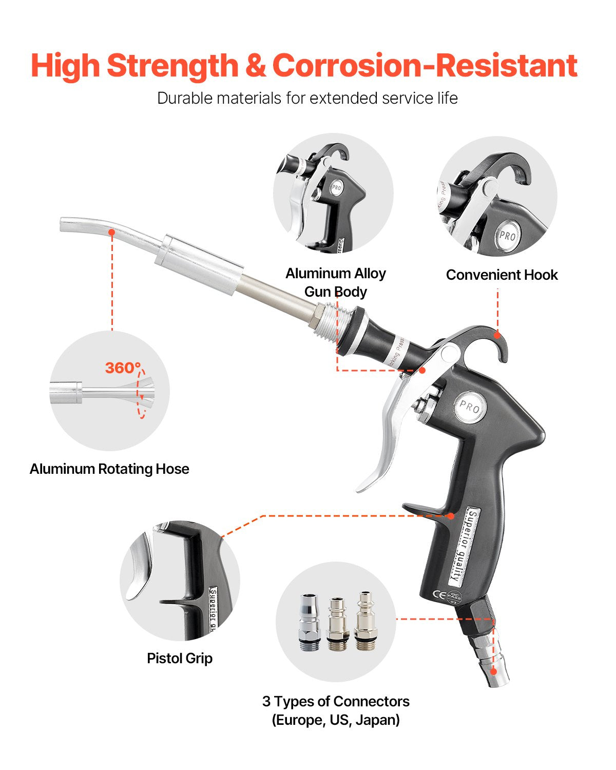 Pneumatinis automobilių valymo pistoletas VEVOR HCL-15A, 6–9,2 bar